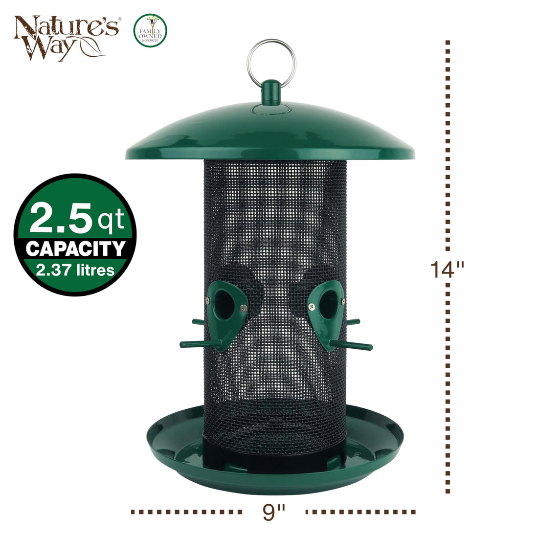 Nature's Way Perch If You Please Verdigris Metal Mesh Mixed Seed Bird Feeder for Wild Birds and Outdoor Décor, 2.5 Quart Capacity, Easy to Clean and Fill with Easy-Cling Mesh, Green