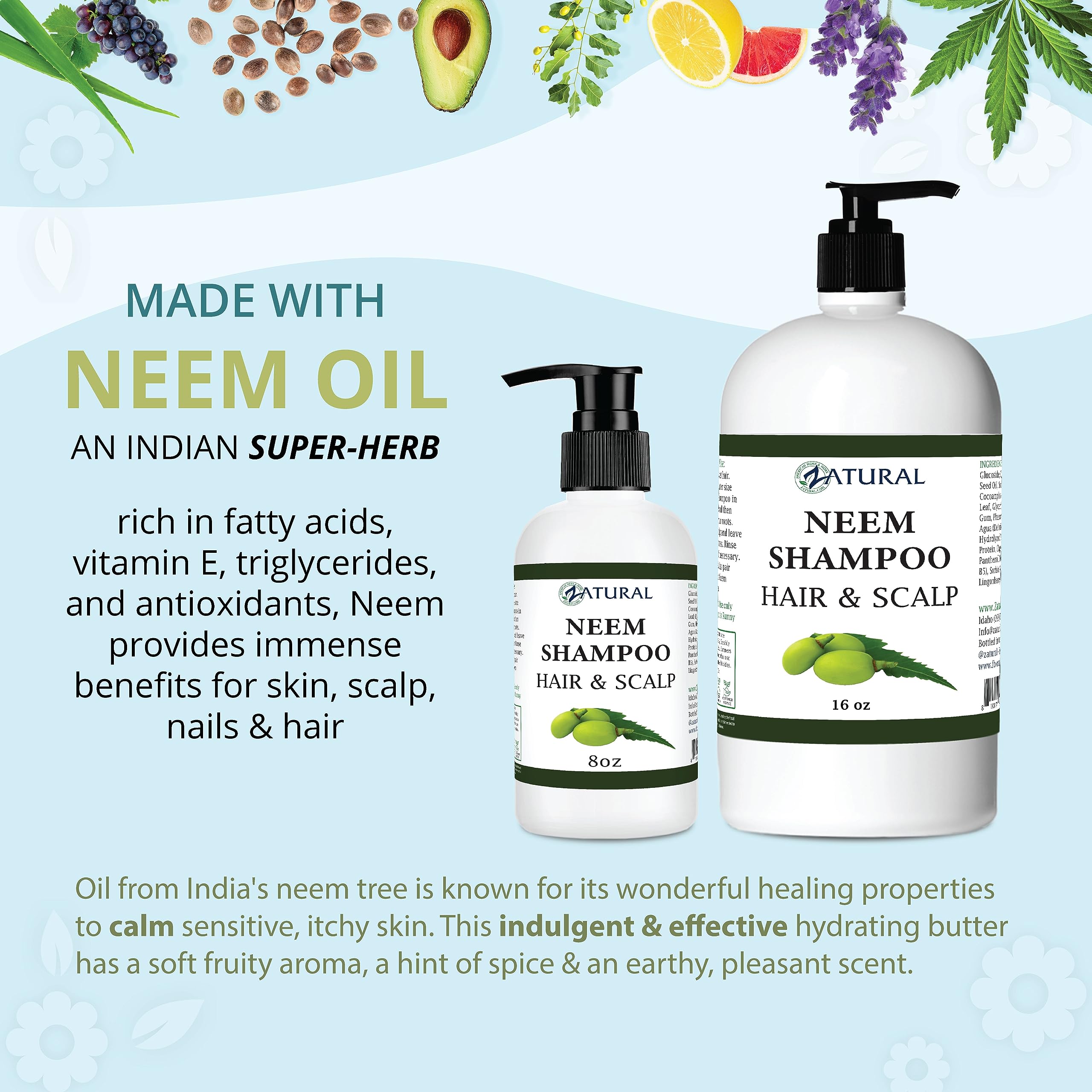 16 Ounce : Neem Scalp Shampoo (16 Ounce) - Pure Organic Neem, 3 sizes, Lowest Price