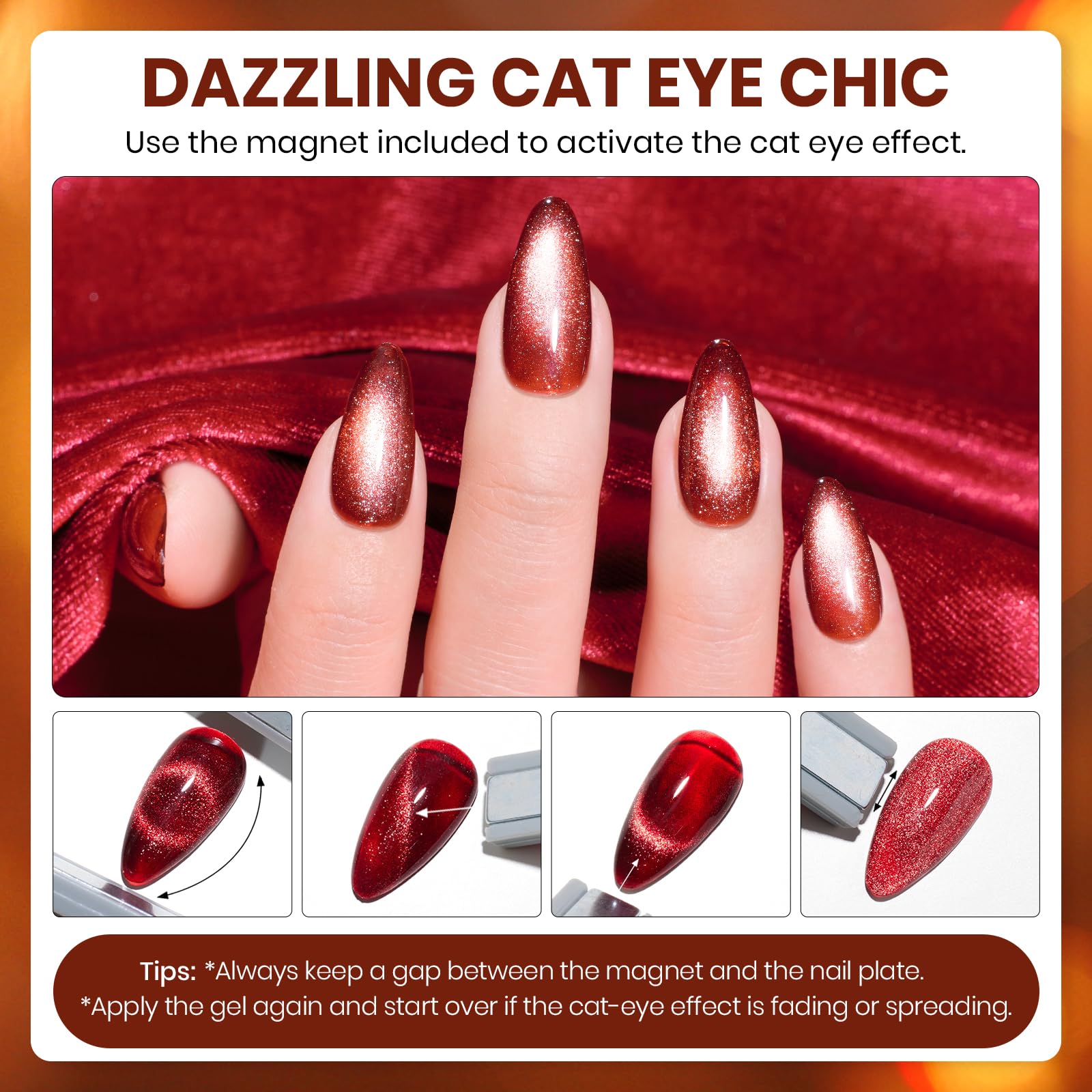 Beetles Fall Gel Nail Polish Set – Opulent Glow Cat Eye Gel Polish, 20 Colors Red Orange Yellow Glitter Brown, Soak Off UV LED with Base Glossy Matte Top Coat for DIY Manicure Gift for Women