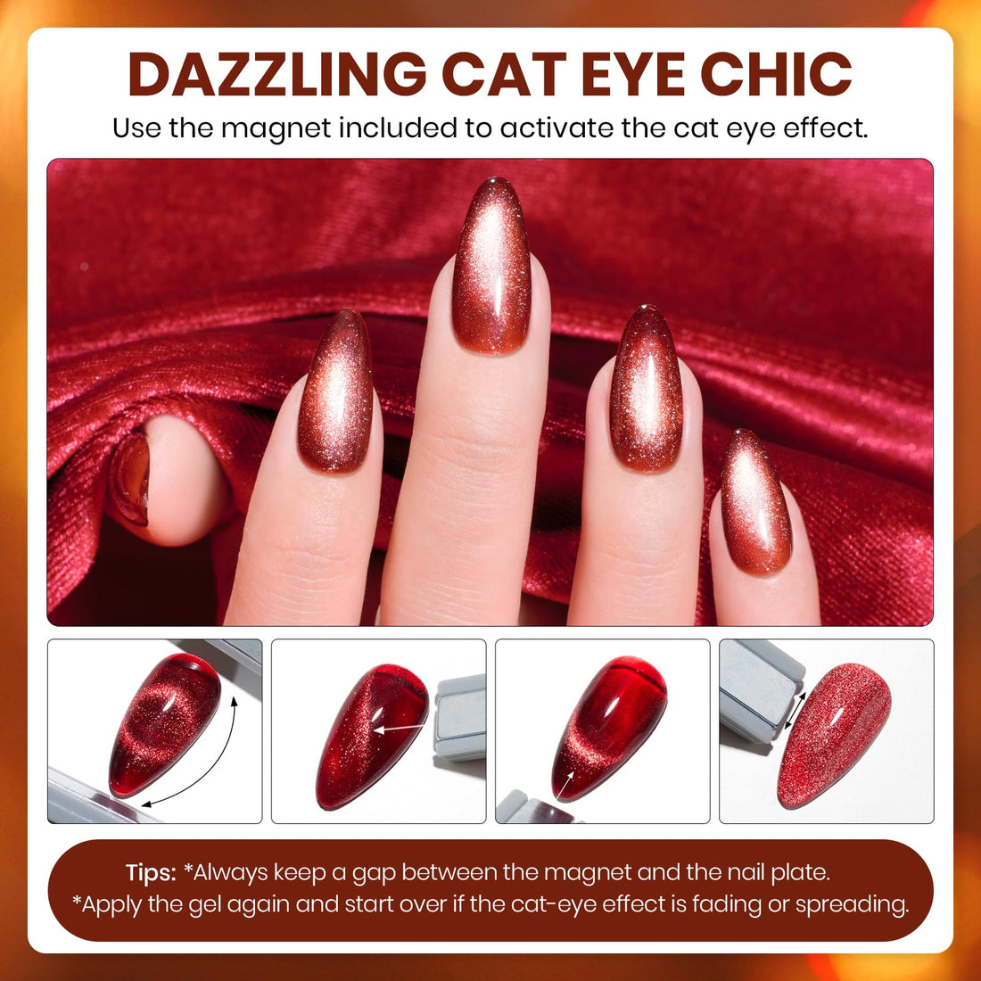 Beetles Fall Gel Nail Polish Set – Opulent Glow Cat Eye Gel Polish, 20 Colors Red Orange Yellow Glitter Brown, Soak Off UV LED with Base Glossy Matte Top Coat for DIY Manicure Gift for Women