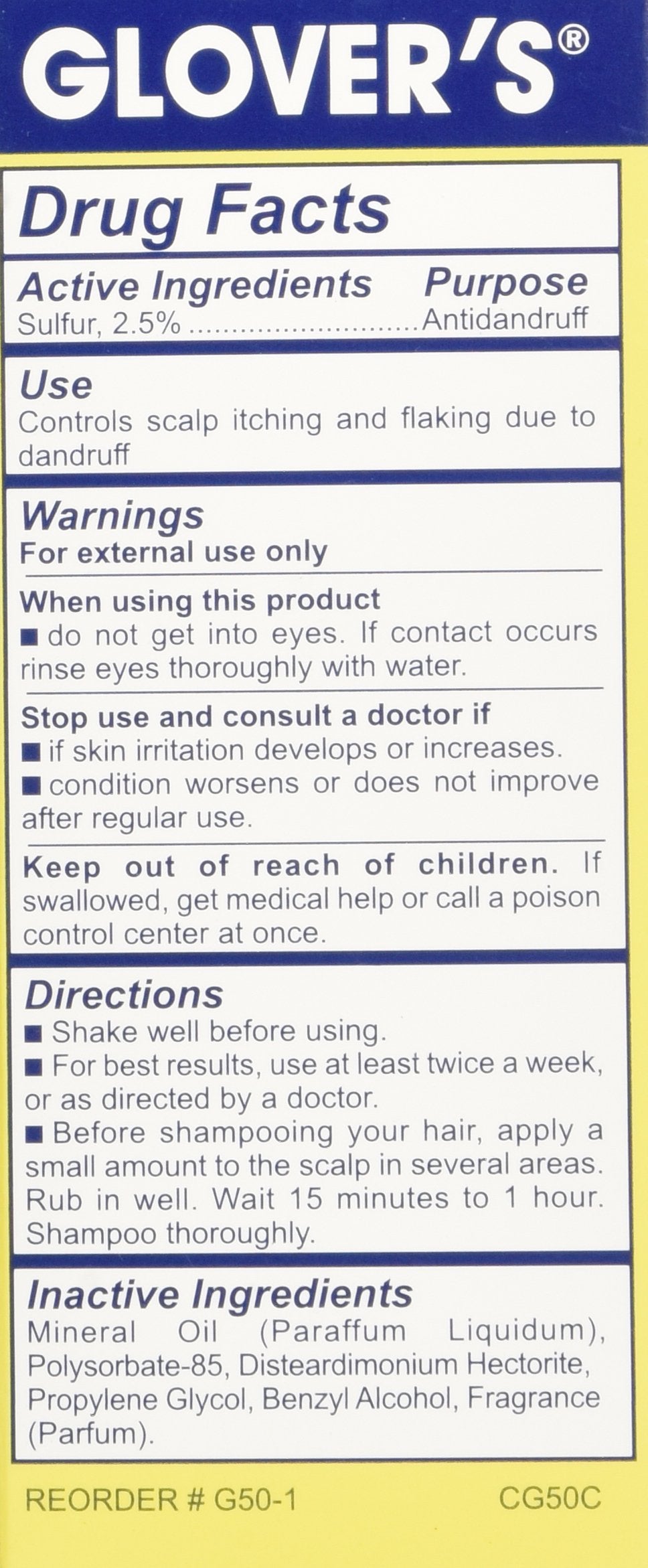 Glovers Dandruff Control Medicine Regular Formula 2.75 oz