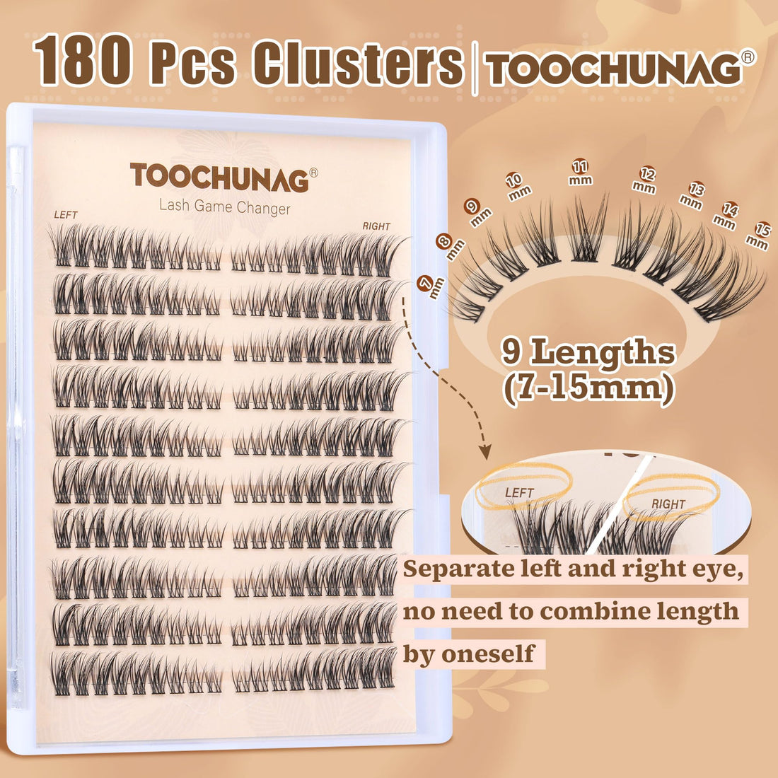 Natural Lash Clusters Wispy Eyelash Clusters C Curl Left&Right Cluster Eyelashes Extensions 180pcs Cluster Lashes DIY Individual Lash Extension Thin Band Cat Eye Lashes by TOOCHUNAG