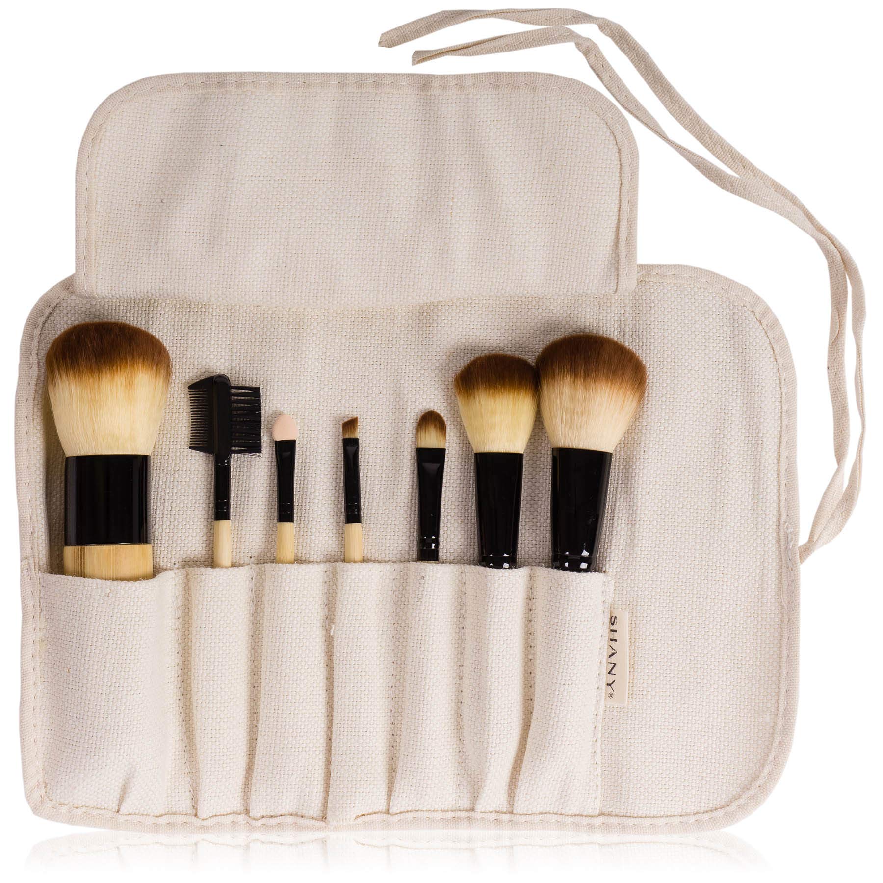 SHANY Bamboo Makeup Brush Set - Vegan Professional Makeup Brushes With Premium Synthetic Hair & Cotton Pouch for Easy Brush Storage - 7pc