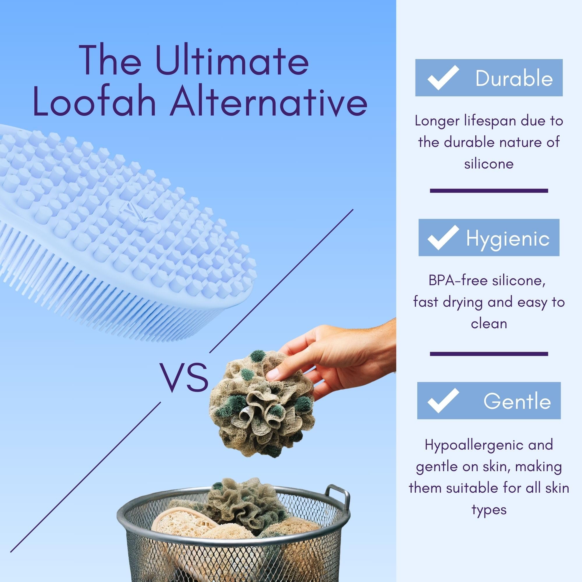 Avilana Silicone Body Scrubber – Dual-Sided Exfoliator for Men & Women, Gentle Loofah Alternative, Easy-to-Clean Silicone Shower Scrubber