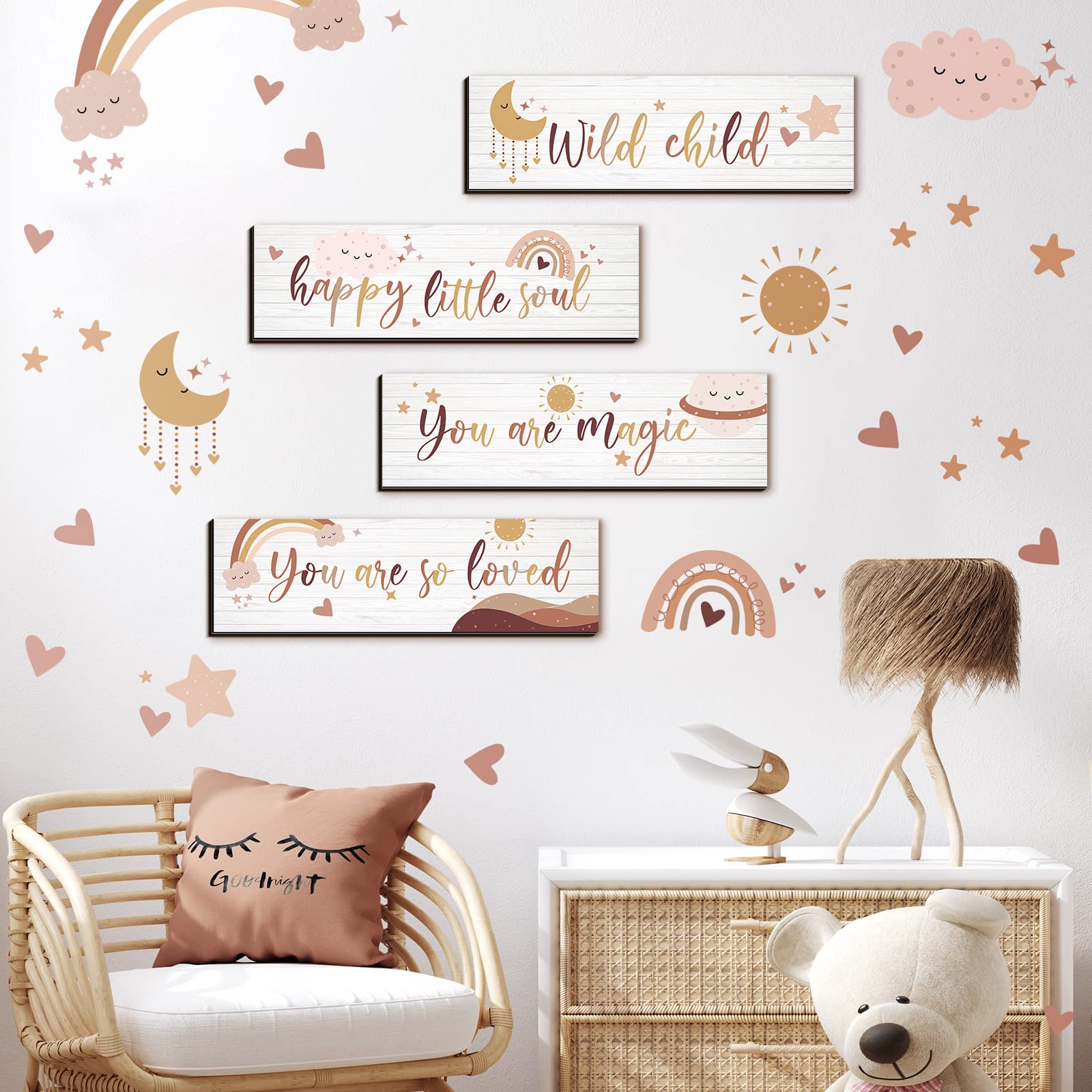 Blulu Boho Rainbow Inspirational Decor Art Wall Hanging Sign Inspiring You Are So Loved Rainbow Wooden Decoration for Bedroom Nursery Dorm(Natural)