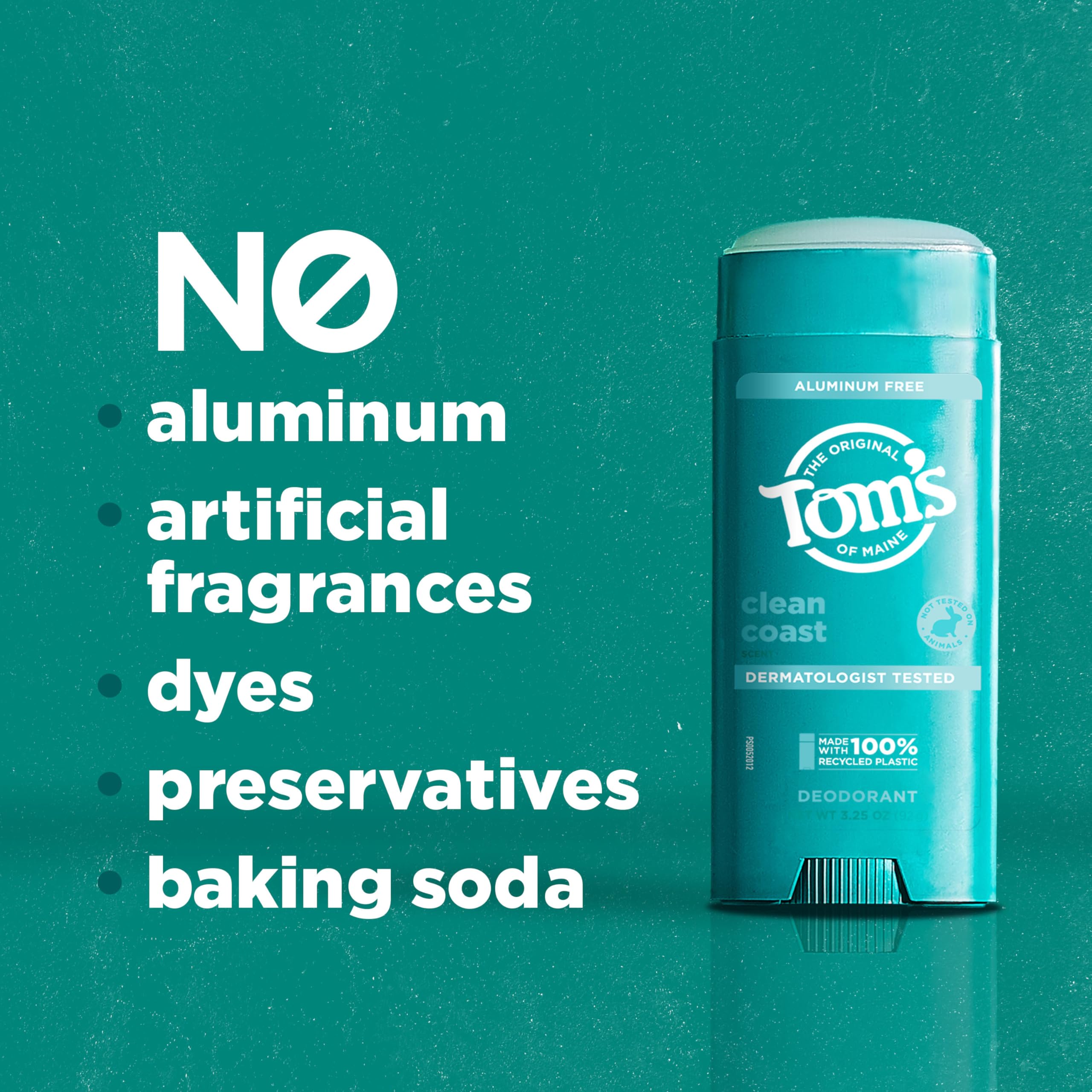 Tom’s of Maine Clean Coast Aluminum Free Natural Deodorant For Women & Men | Goes on Clear | Odor & Wetness Protection | Naturally Derived and Moisture-Locking Ingredients | 3.25 oz