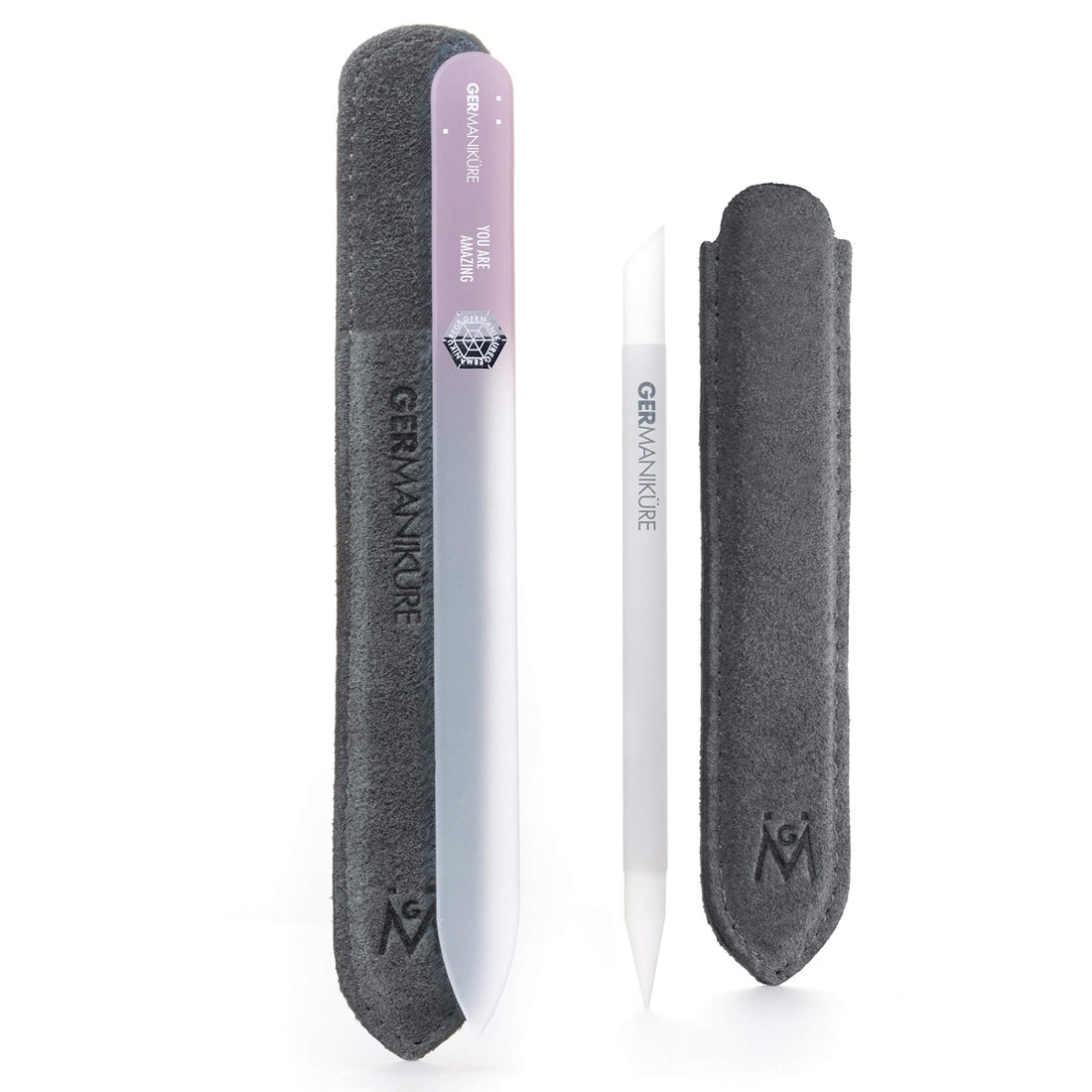 GERMANIKURE Crystal Glass Cuticle Stick & YOU ARE AMAZING Nail File Set in Suede Leather Case ââ‚¬â€œ Handmade in Czech Republic ââ‚¬â€œ Professional Manicure Supplies ââ‚¬â€œ Cuticle Pusher, Call
