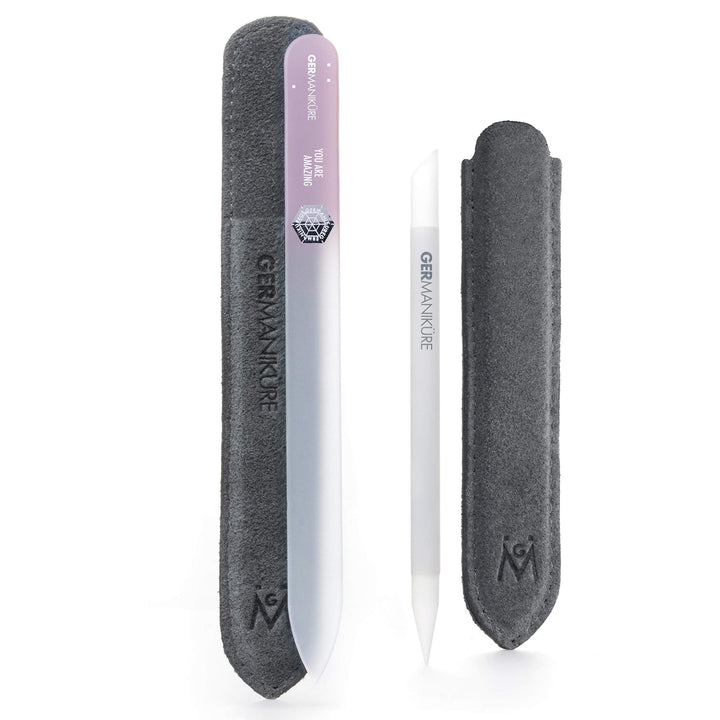 GERMANIKURE Crystal Glass Cuticle Stick & YOU ARE AMAZING Nail File Set in Suede Leather Case ââ‚¬â€œ Handmade in Czech Republic ââ‚¬â€œ Professional Manicure Supplies ââ‚¬â€œ Cuticle Pusher, Call
