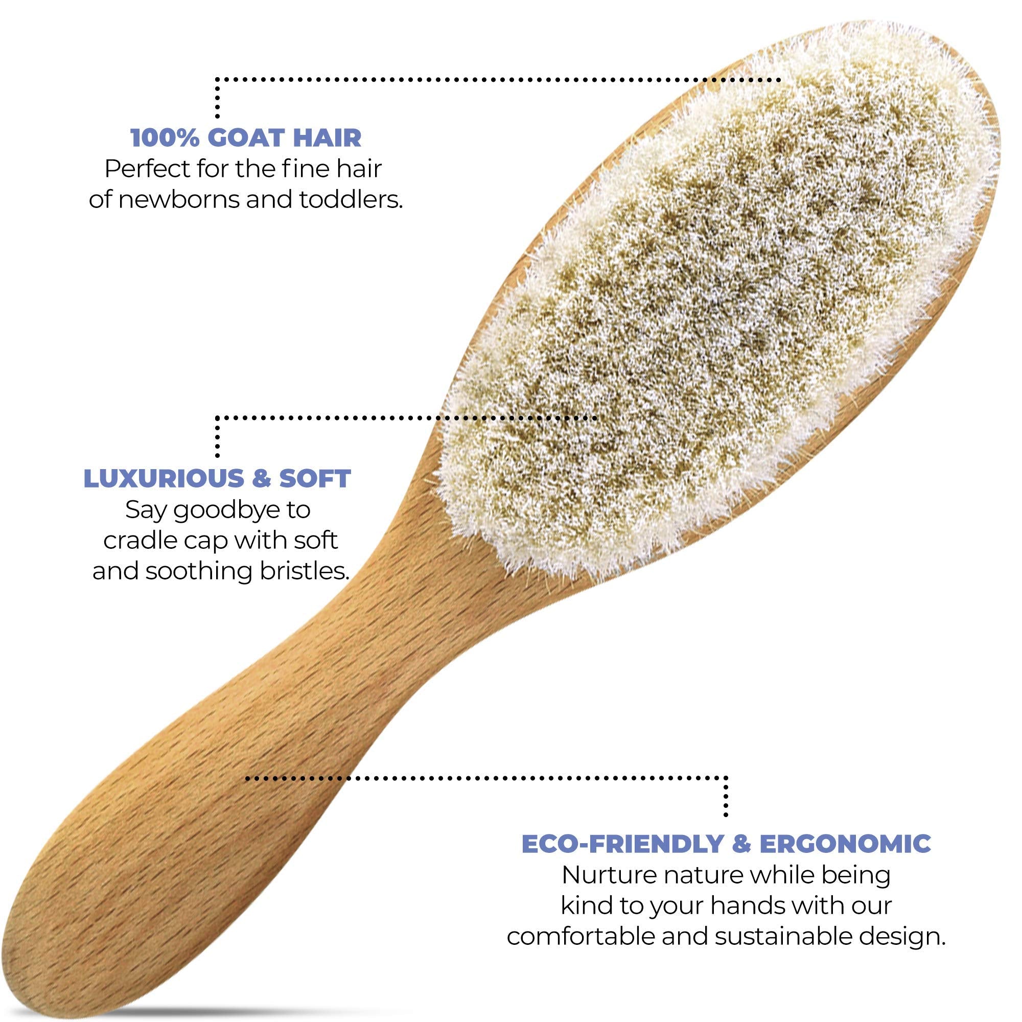 Premium Wooden Baby Hair Brush and Comb Set - Gentle Goat Hair Bristle Brush for Cradle Cap - Ideal Baby Brush Set for Newborns and Toddler Comb