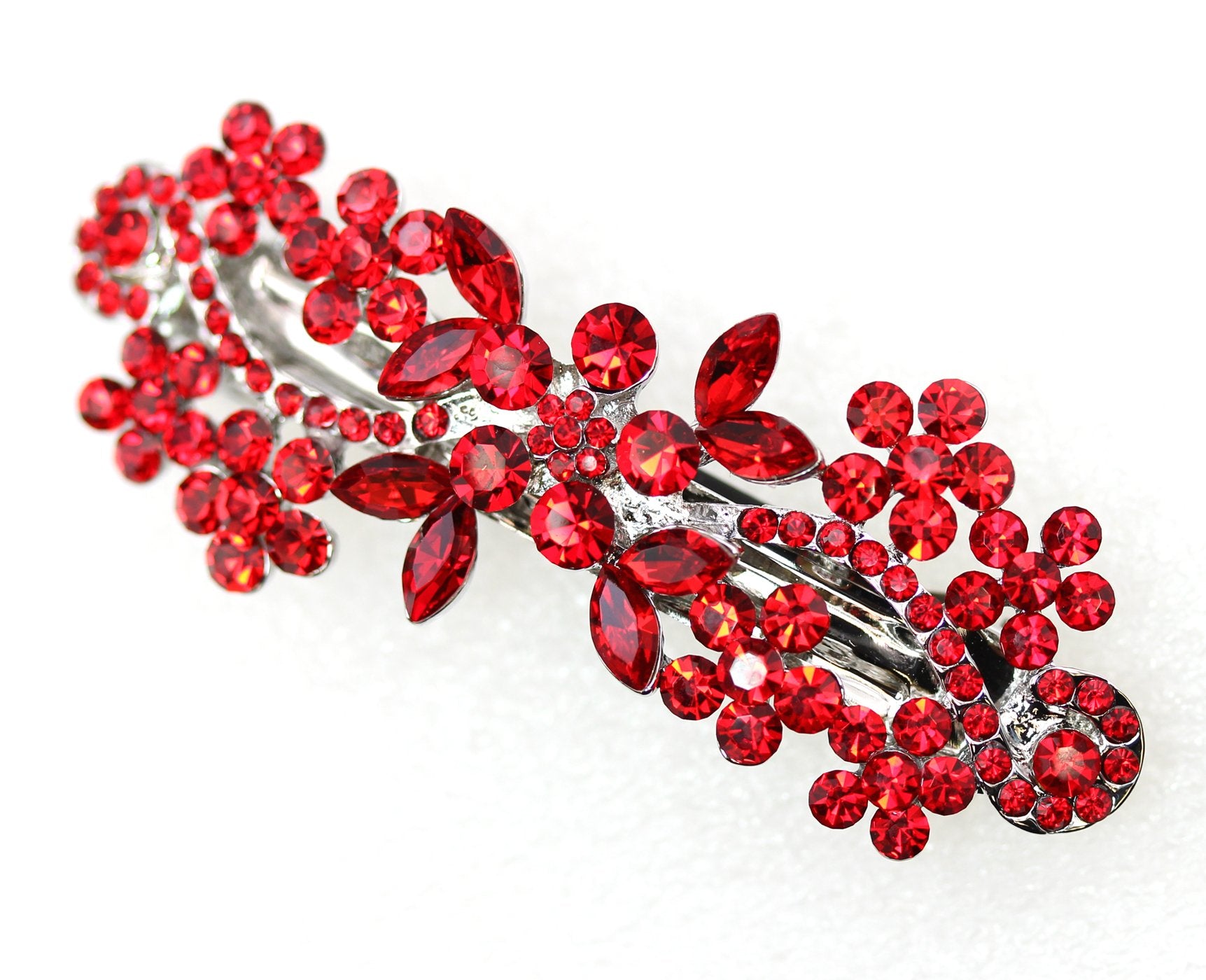 Faship Red Floral Crystal Hair Barrette Clip