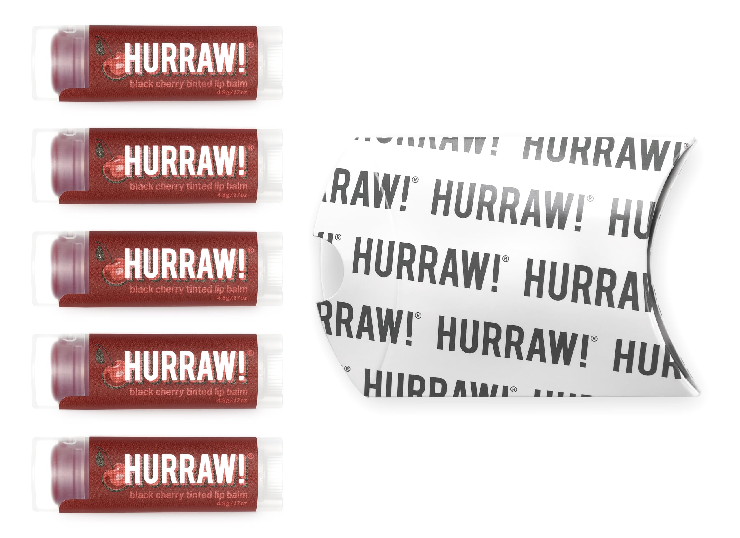 Hurraw! Black Cherry Tinted Lip Balm, 5 Pack: (Sheer Red Tint) Organic, Certified Vegan, Cruelty and Gluten Free. Non-GMO, 100% Natural Ingredients. Bee, Shea, Soy and Palm Free. Made in USA