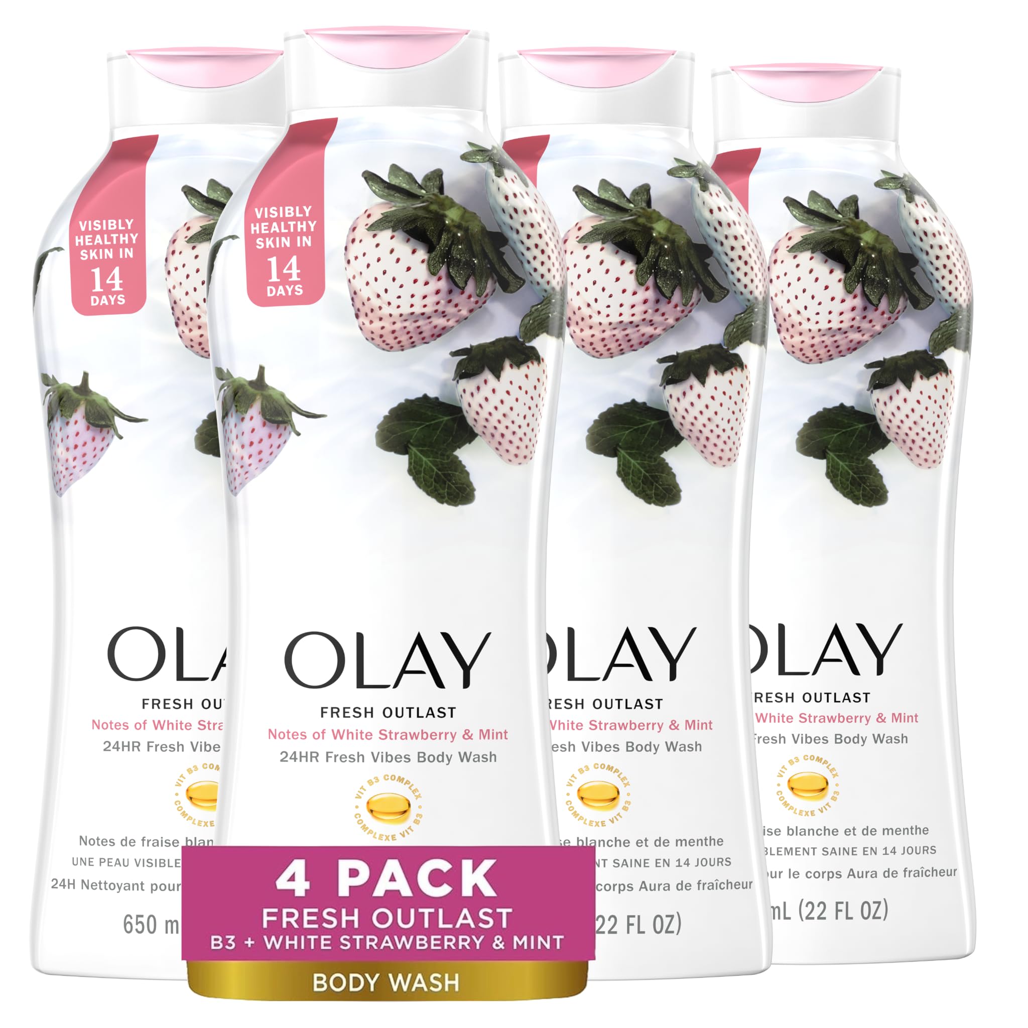 Cooling White Strawberry & Mint : Olay Fresh Outlast Cooling White Strawberry & Mint Body Wash 22 oz, (4 Count)