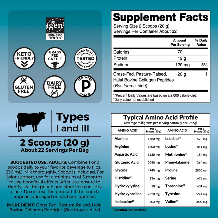 Viva Naturals Collagen Peptides Powder, Hydrolyzed Collagen for Women Type I and III – Bovine Grass Fed Collagen Supplements for Joint Health, Hair, Skin and Nails – 1 lb Collagen Powder Unflavored