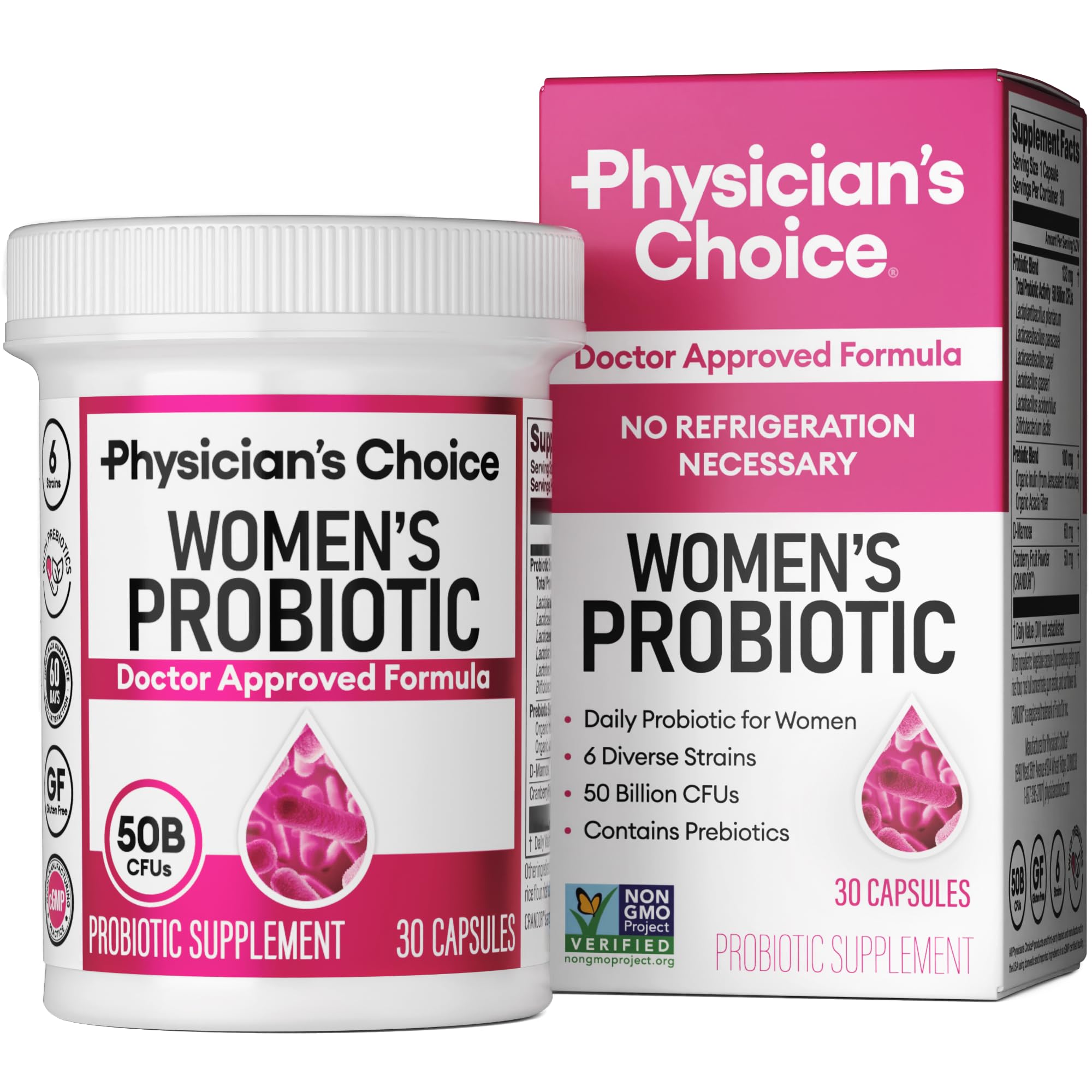 Physician's CHOICE Probiotics for Women - PH Balance, Digestive, UT, & Feminine Health - 50 Billion CFU - 6 Unique Strains for Her - Organic Prebiotics, Cranberry Extract+ - Women Probiotic - 30 CT