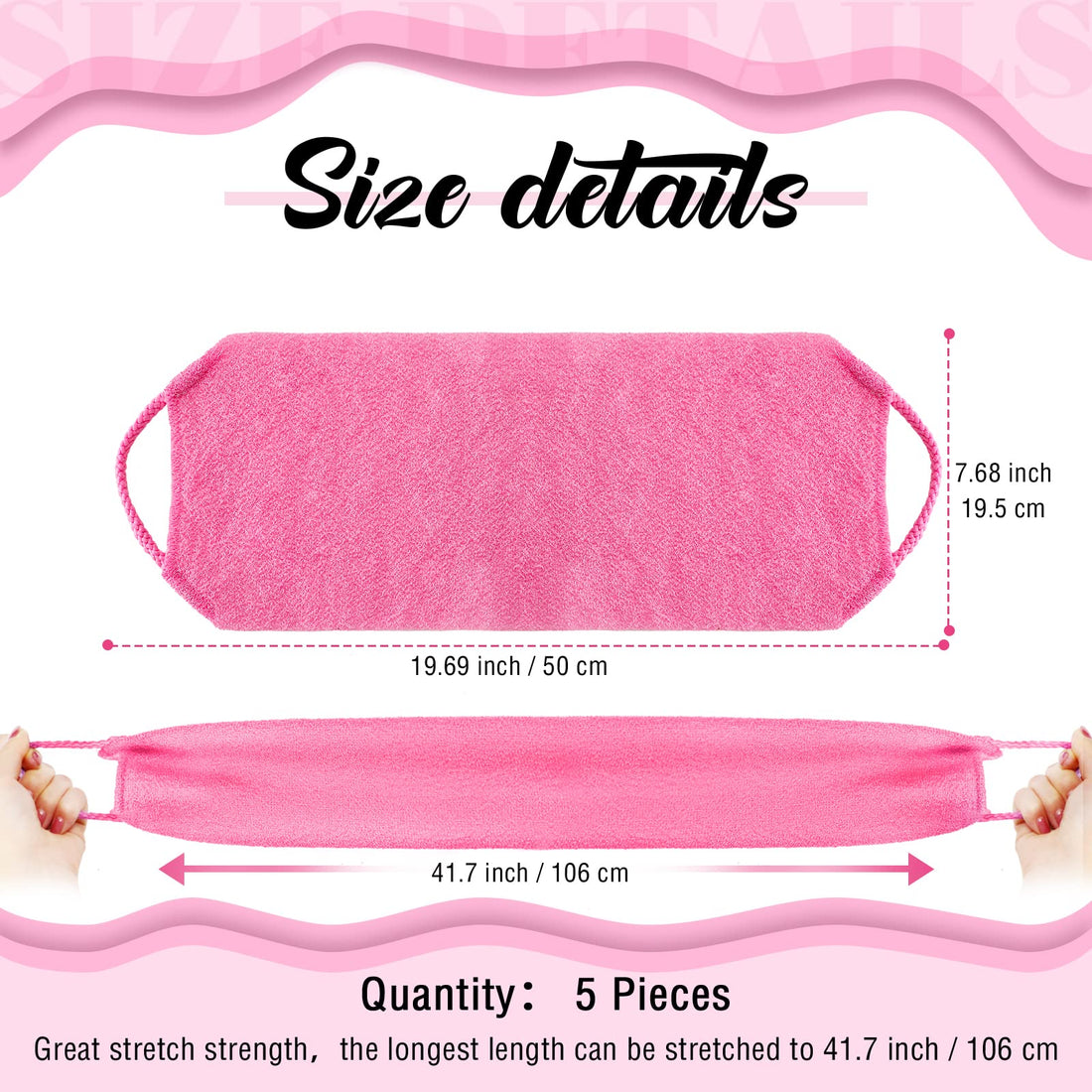 Set of 5 Exfoliating Body Scrubber Back Scrubber for Shower Exfoliating Washcloth with Handles Body Scrub Towel Pull Strap Shower Scrubber for Body Cleans Skin Massages for Women Men