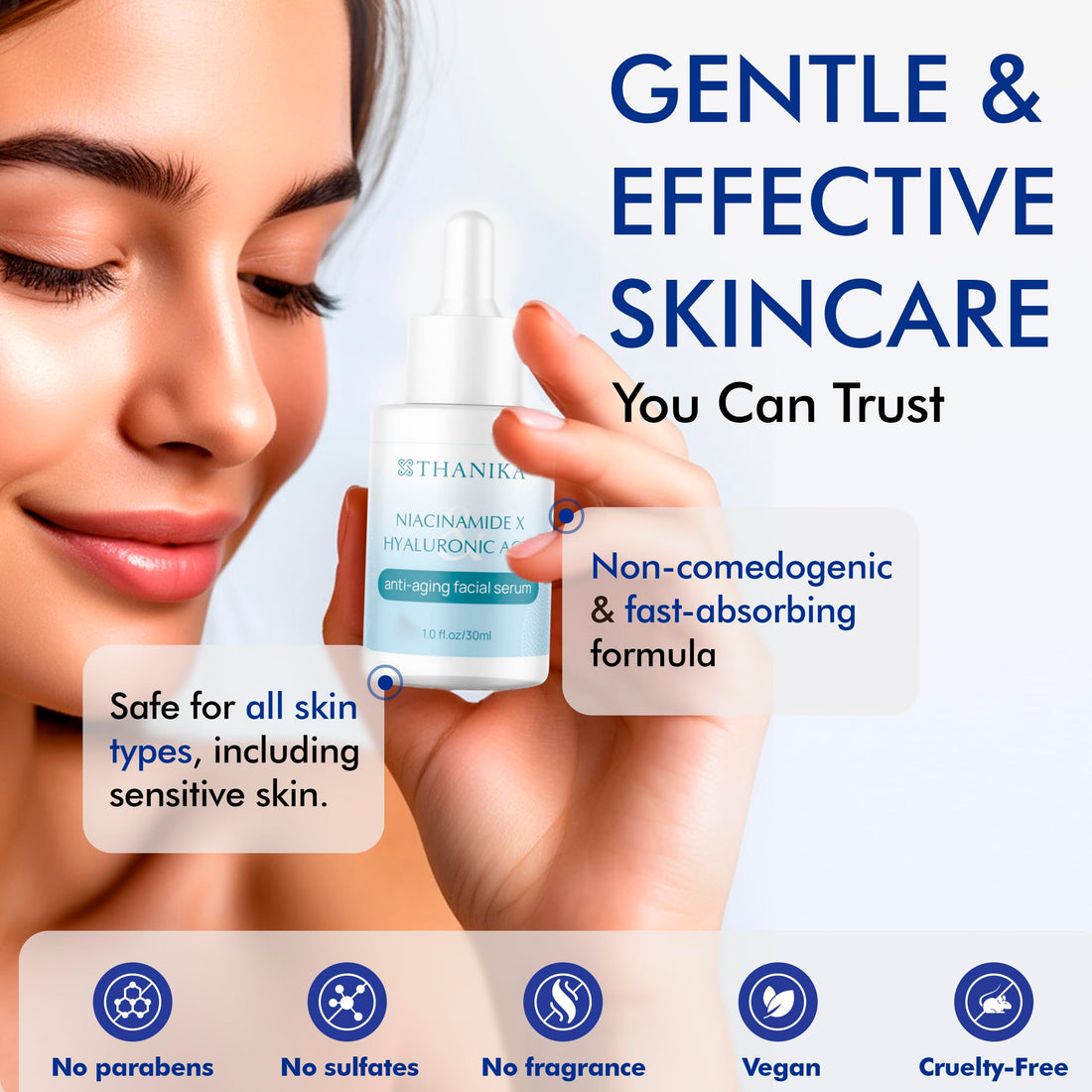 THANIKA 10% Niacinamide Serum with Hyaluronic Acid, Anti-Aging and Moisturizer, All Skin Type Face Serum for Women 1 fl oz.