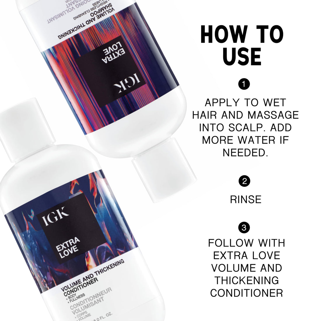IGK EXTRA LOVE Volume & Thickening Shampoo and Conditioner Set | Lightweight + Supports Scalp + Balance Oil | Vegan + Cruelty Free | 8 Oz