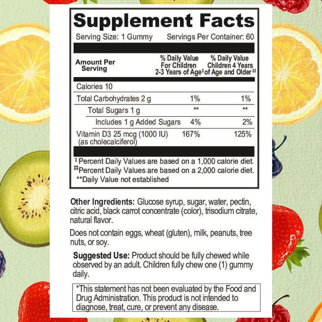 Go Healthy Kids Vitamin D Gummies – Toddler & Children's Chewable Supplement, Growth & Immune Support – Kosher, Halal, Non-GMO, Gluten-Free, Delicious Fruit Flavor - 60 Servings