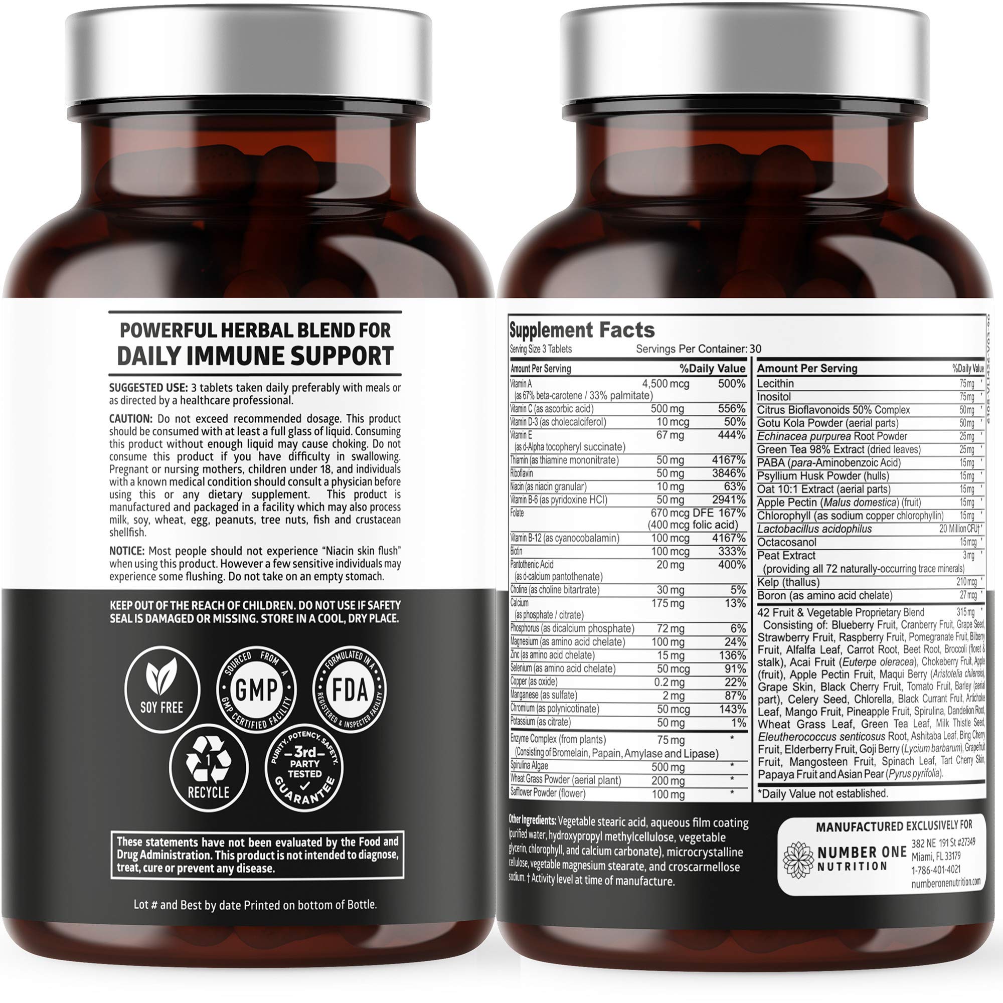 N1N Premium Plant Based Multivitamin [42 Powerful Ingredients] Men & Women Daily Multivitamins with Raw Veggies and Fruits, Probiotics, Alfalfa, Echinacea, Spirulina and Digestive Enzymes, 90 Tablets