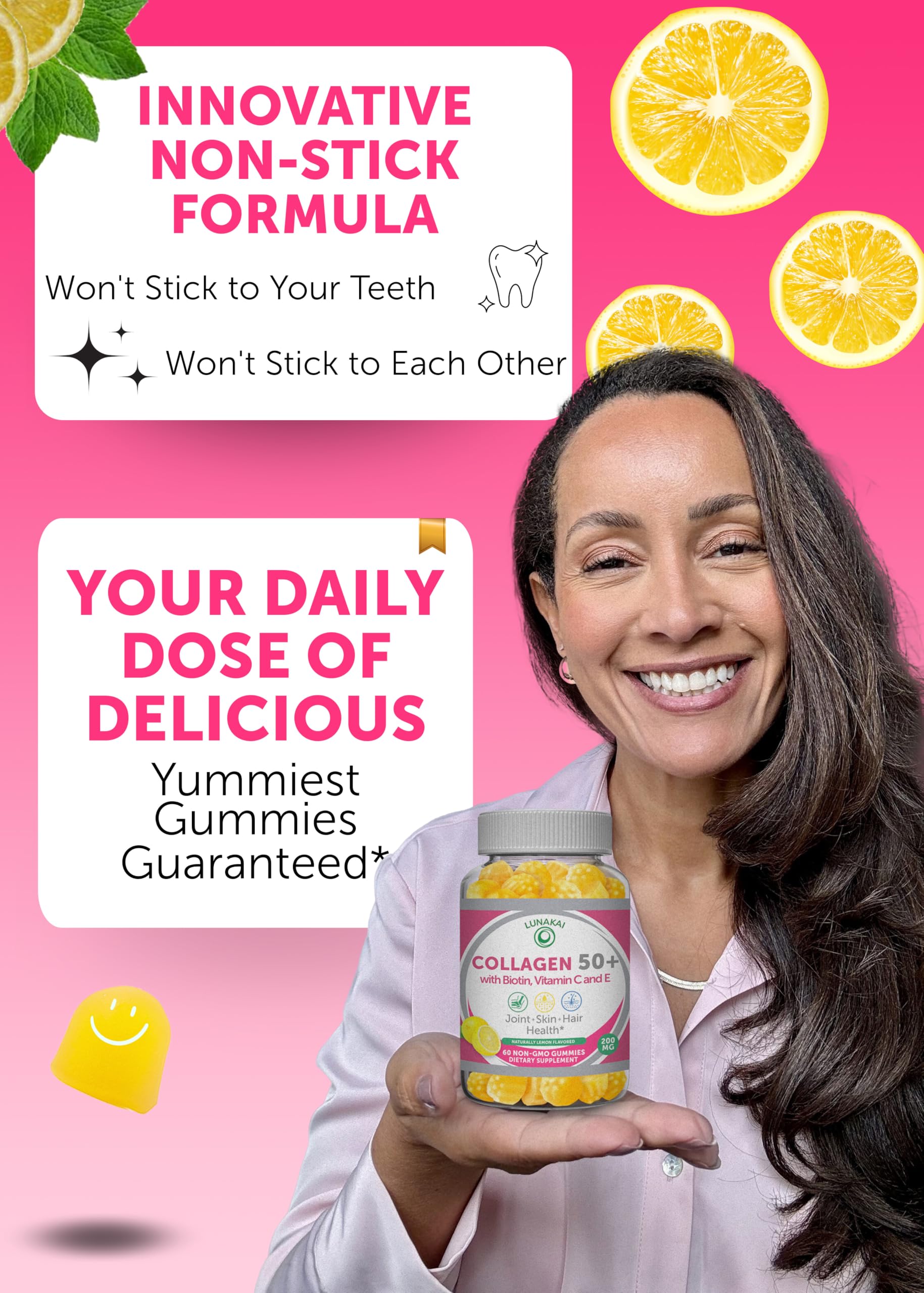 Lunakai USA Made Collagen Gummies for Women & Men Over 50, Biotin & Vitamin C, Supports Skin Elasticity, Hair & Nail Strength, Joint Support, 60ct