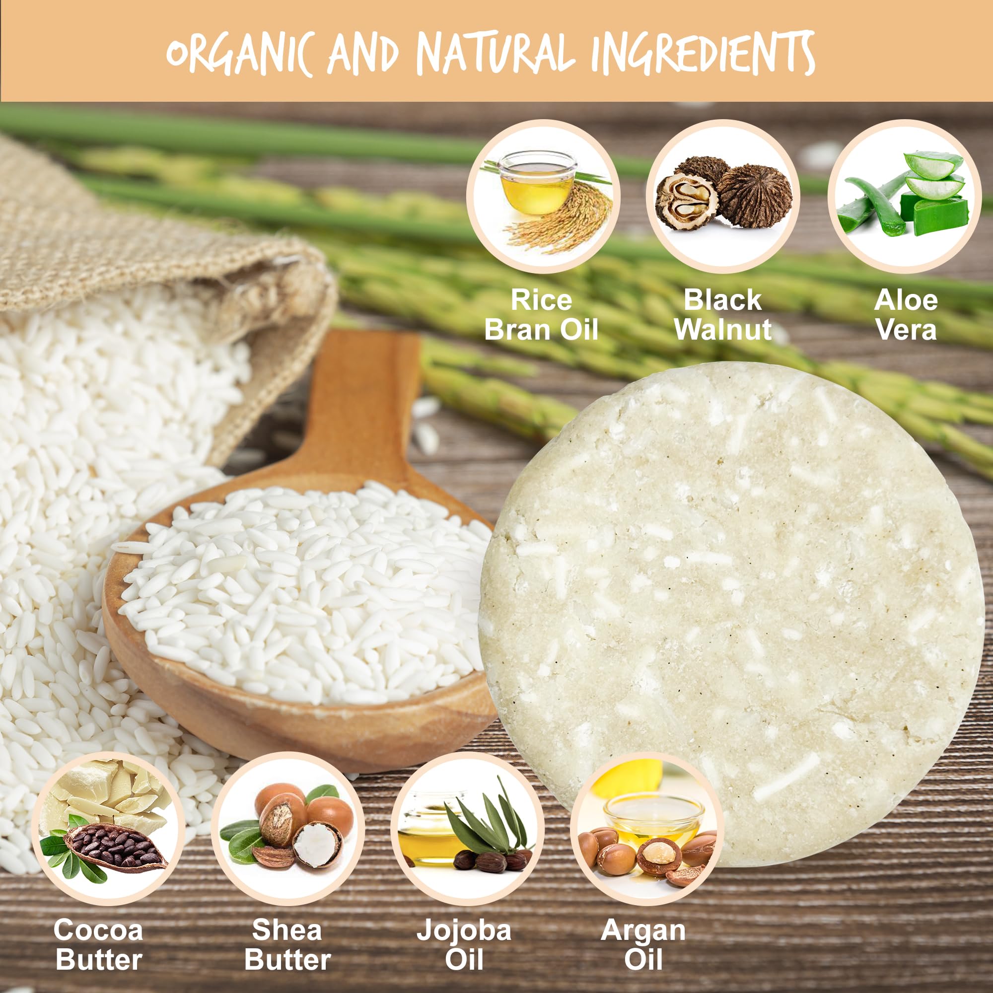 Shampoo Bar RICE WATER PROTEIN For Hair Growth | Rice Solid Shampoo for Weak or Damaged Hair | Hydrating, Nourishing, and Refreshing | Made in US | Paraben and Sulfate-Free
