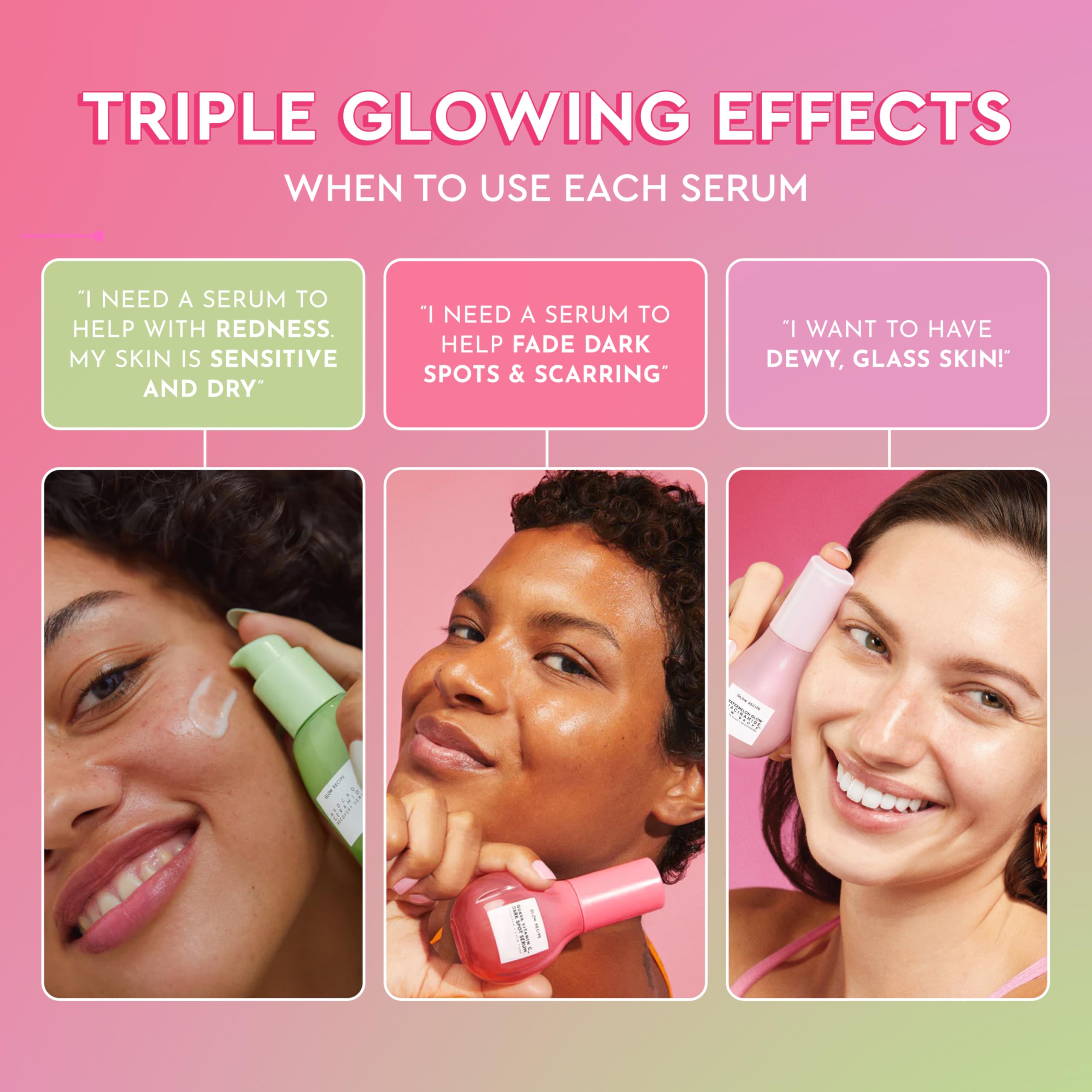 Glow Recipe Soothe, Glow & Bright Gift Set - Dew Drops Hydrating Niacinamide Serum + Avocado Ceramide Barrier Repair + Guava Dark Spot Vitamin C Serum - Korean Skincare Travel Kit (3 Count)