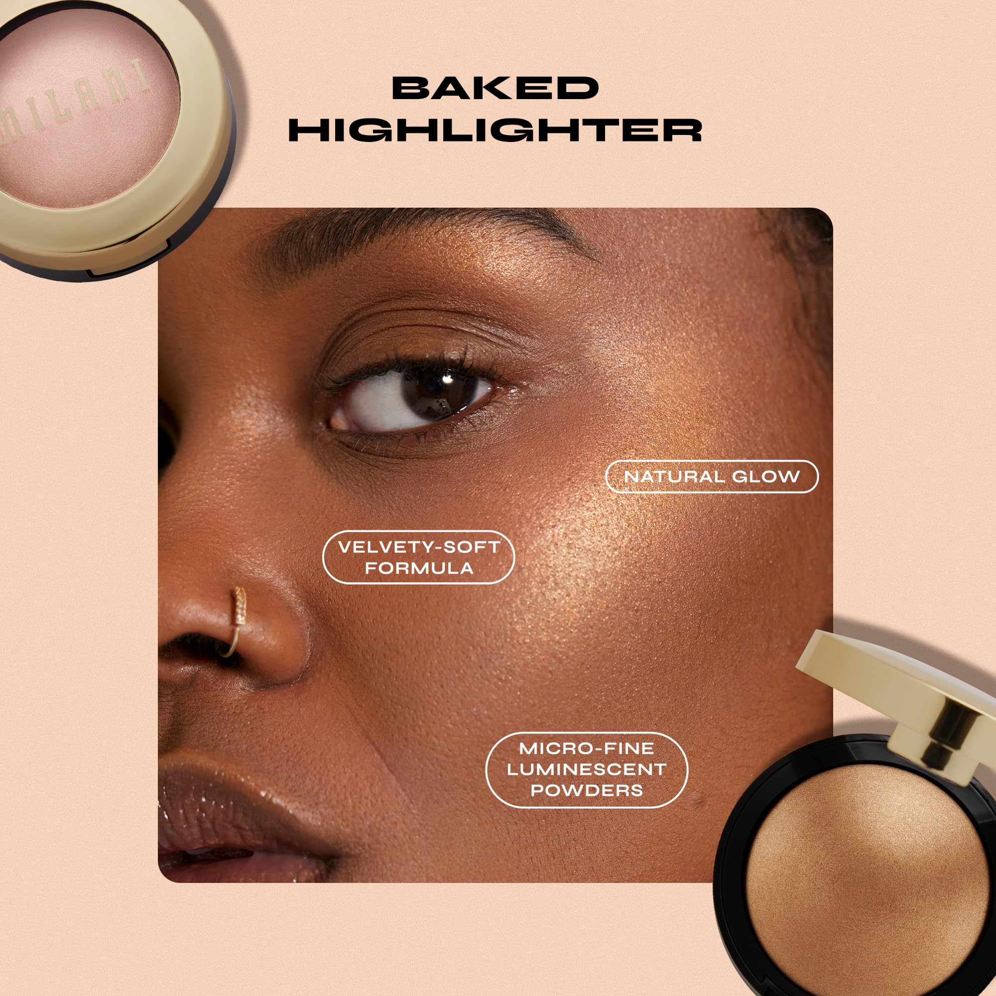 Milani Baked Highlighter - Champagne D'oro, Cruelty-Free Powder Highlighter, Highlight Face for a Shimmery or Matte Finish, 0.25 Ounce