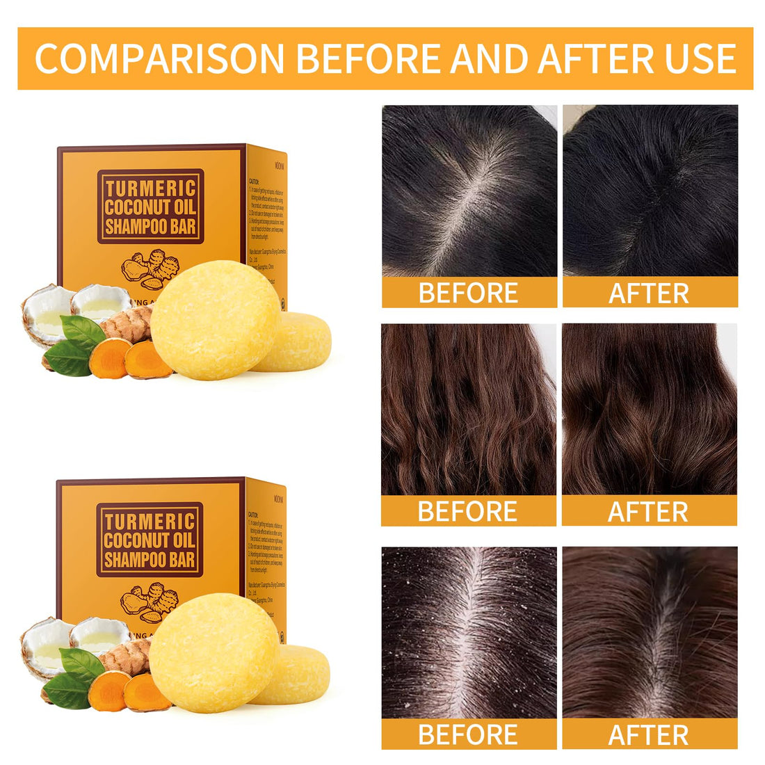 BYOTOUTY Ginger Shampoo Bar with Coconut Oil 2 Pack, Organic Turmeric Ginger Solid Soap Shampoos Bars, Natural Hair Growth Bar Shampoo for Women 4.23oz/120g, Christmas Presents