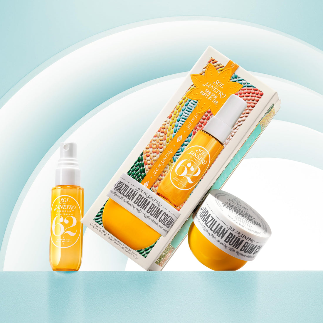 Sol de Janeiro Bum Bum Party of Two Beauty Gift Set | Brazilian Bum Bum Cream 2.5 fl oz & Cheirosa 62 Perfume Mist 1 fl oz | Beauty Minis | Limited Edition | Travel Size Trial Set