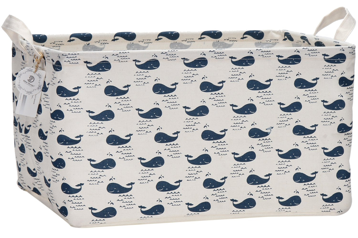 Sea Team 16.5 x 11.8 x 9.8 Square Natural Linen & Cotton Fabric Storage Bins Shelves Storage Baskets Organizers for Nursery & Kid's Room (Whale)