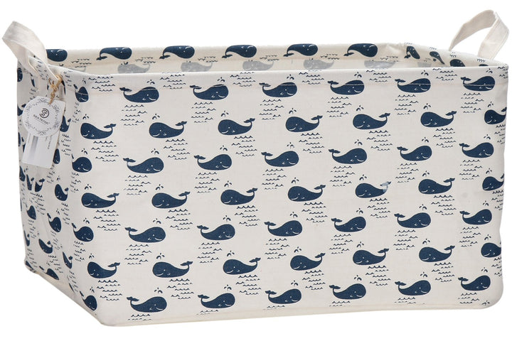 Sea Team 16.5 x 11.8 x 9.8 Square Natural Linen & Cotton Fabric Storage Bins Shelves Storage Baskets Organizers for Nursery & Kid's Room (Whale)