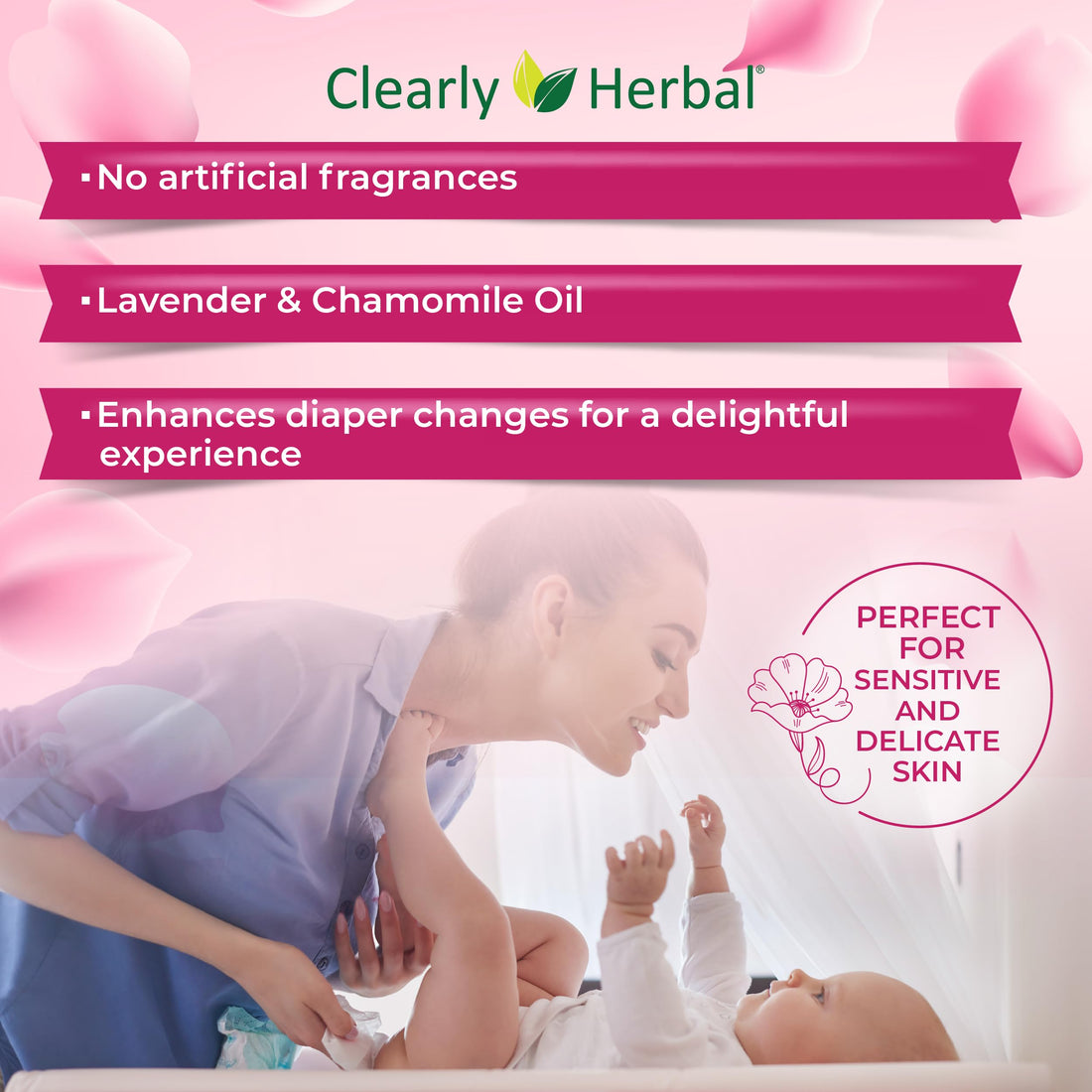 Clearly Herbal Rose Water Gentle Baby Wipes (72 Count X 4 Packs = 288 Wipes)