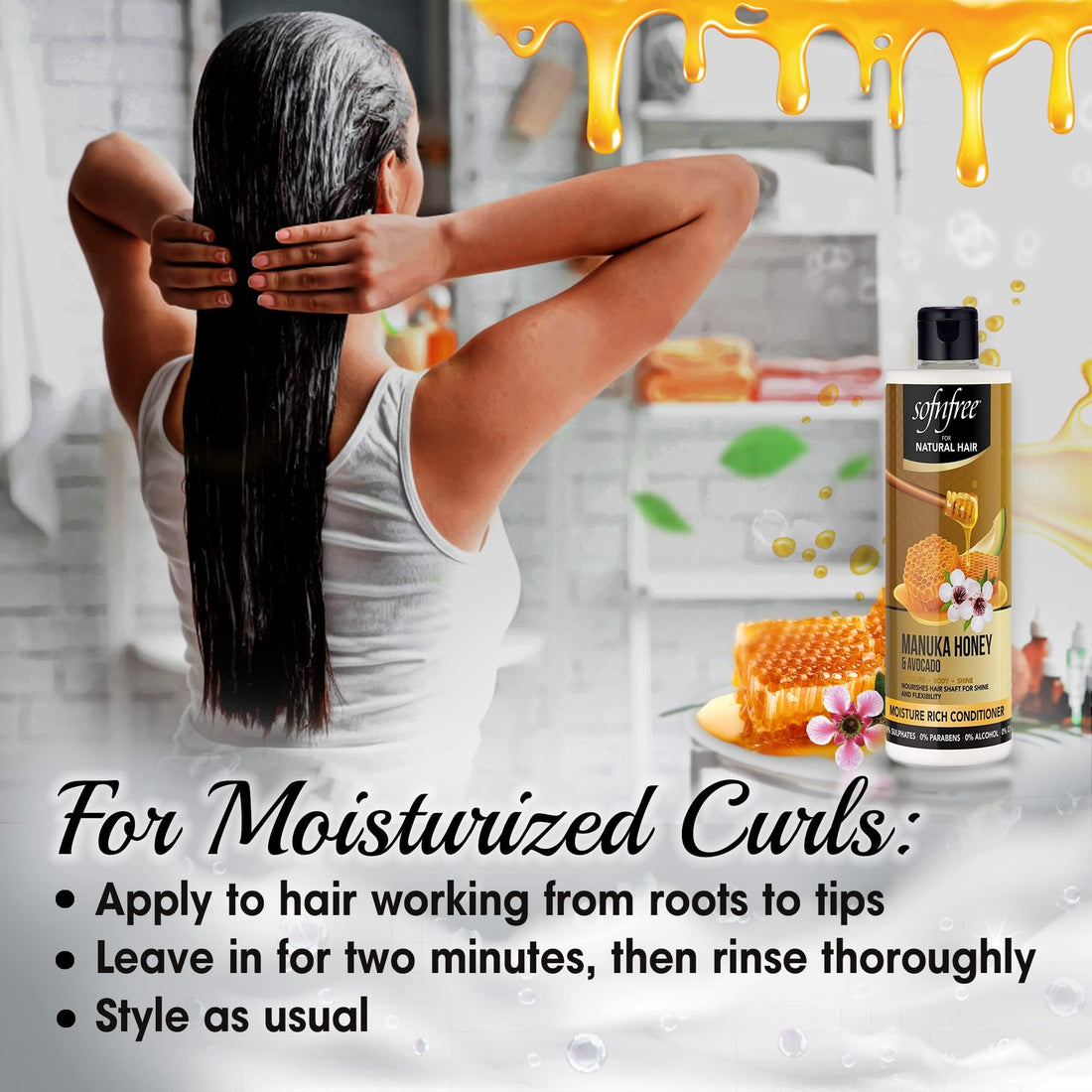 Sofn’free Moisture Rich Conditioner with Manuka Honey & Avocado Natural Hair Butter and Hair Moisturizer for Coily & Curly Hair - 11.83 Fl Oz (Pack of 1)