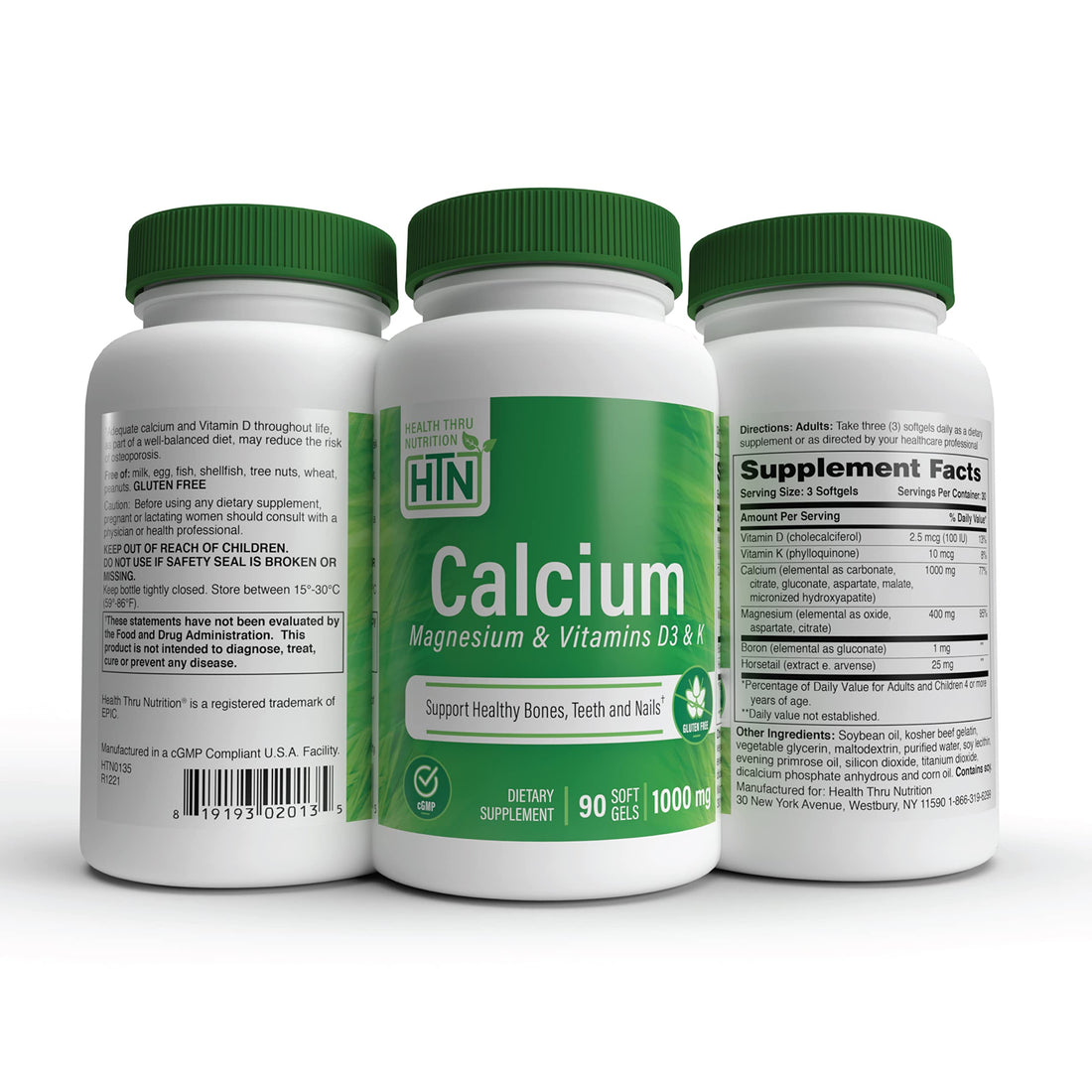 Health Thru Nutrition Calcium 1000mg and Magnesium 400mg with Vitamin D3 & K (90 Softgels)