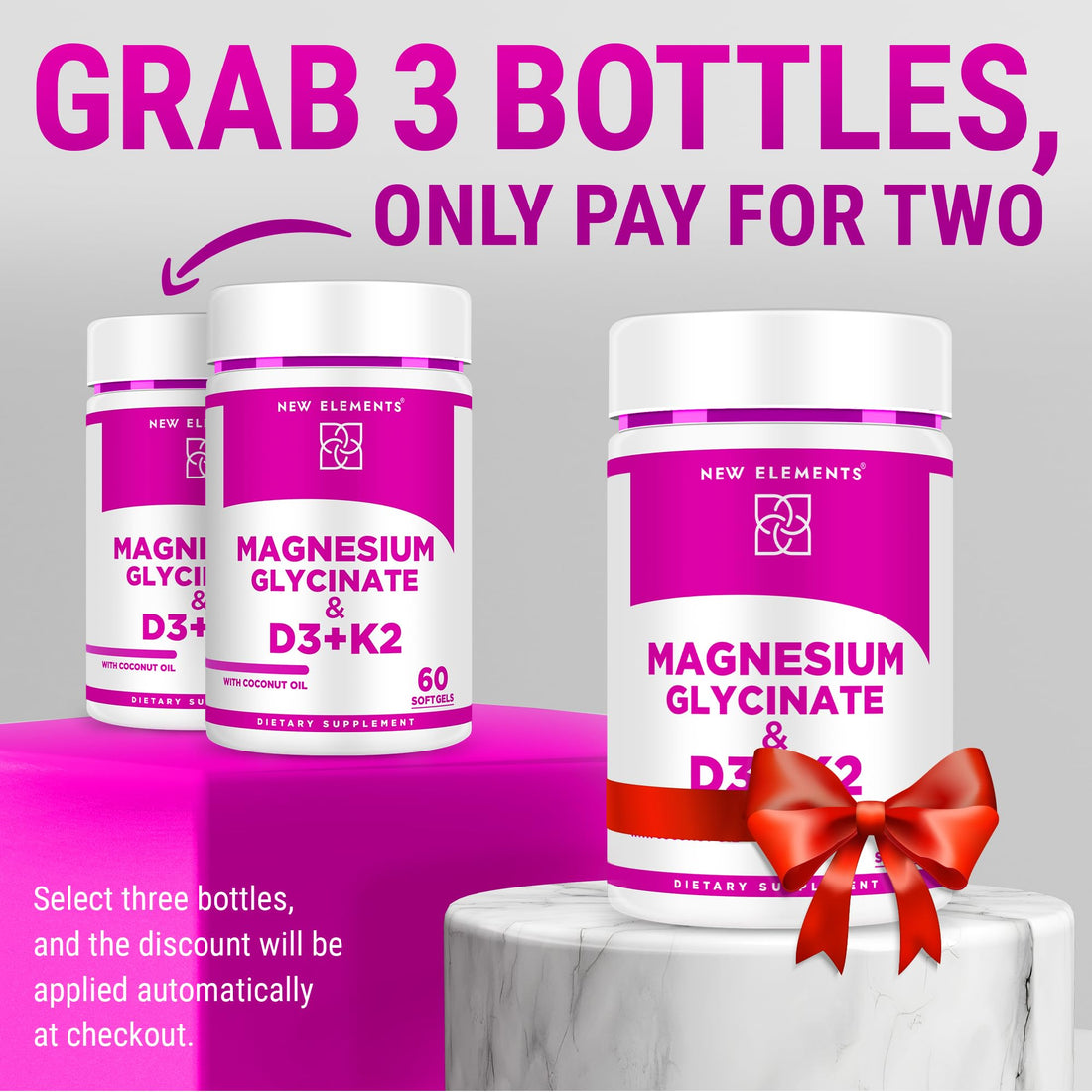 Magnesium Glycinate 500mg Softgels with Vitamin D3 and K2 | D3 10,000 IU | Vitamin K2 100mcg with Coconut Oil for Bone Health | Immunity Support | Non-GMO | Gluten-Free | Sugar Free
