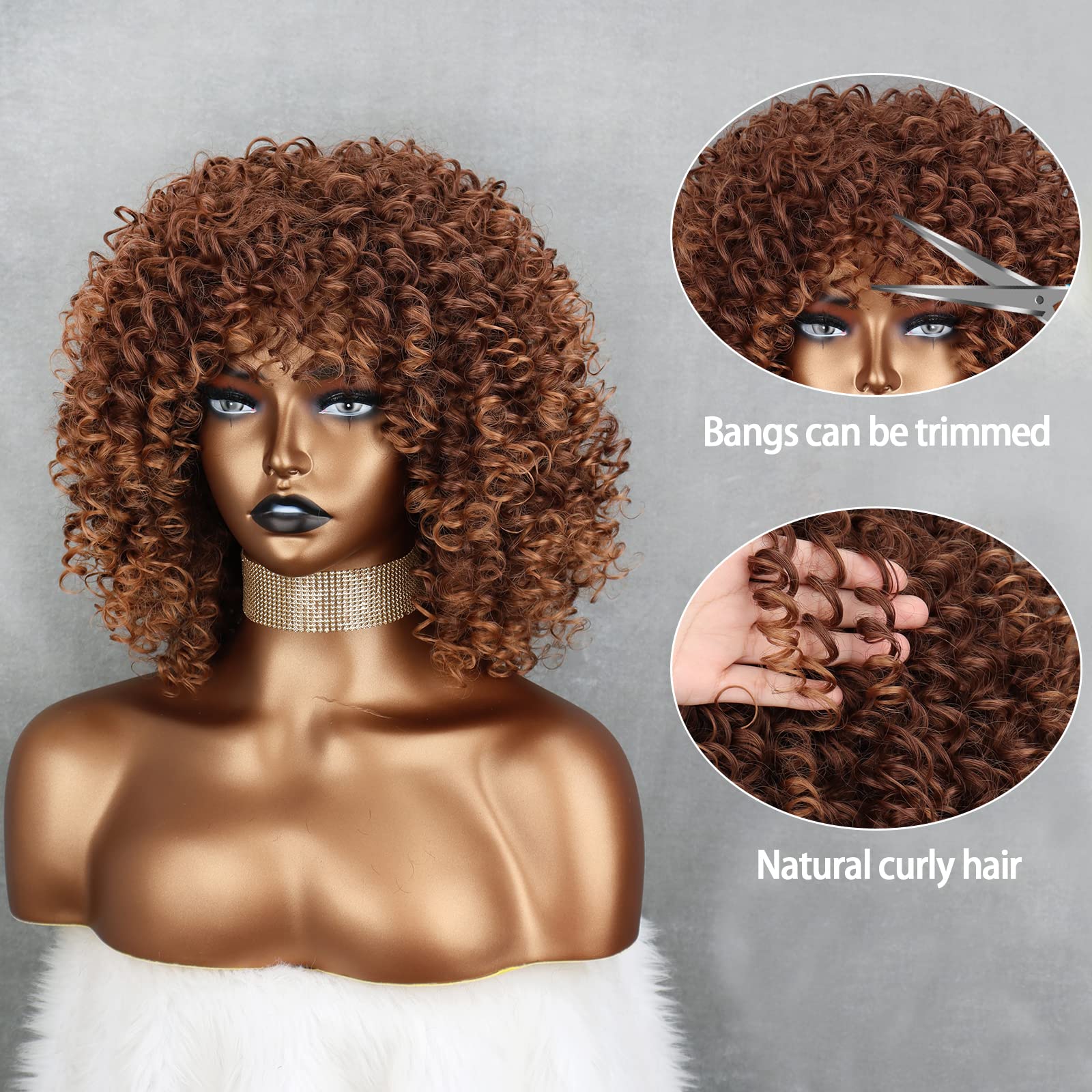 MISS WIG Light Brown: Misswig Synthetic Afro Curly Hair Wigs Freetress Brown Wig Short Curly Wigs For Black Women With Wig Cap