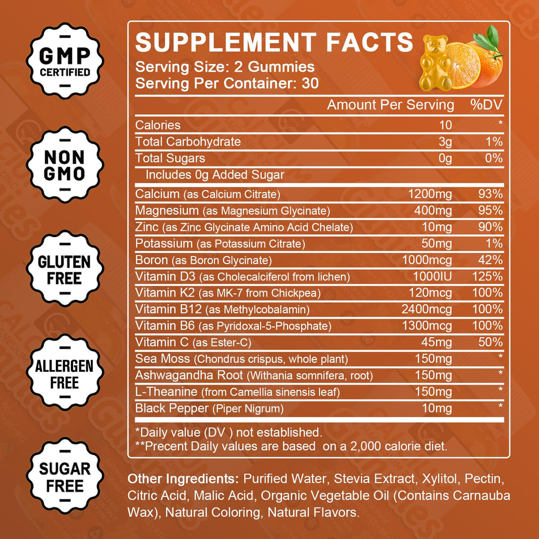 1200mg Calcium Gummies with Vitamin D3,K2,B12 & B6 - Plant Complex Calcium Magnesium Supplement with Glycinate,Potassium,Sea Moss,Ashwagandha Root for Bone & Teeth Strength, Muscle & Immune