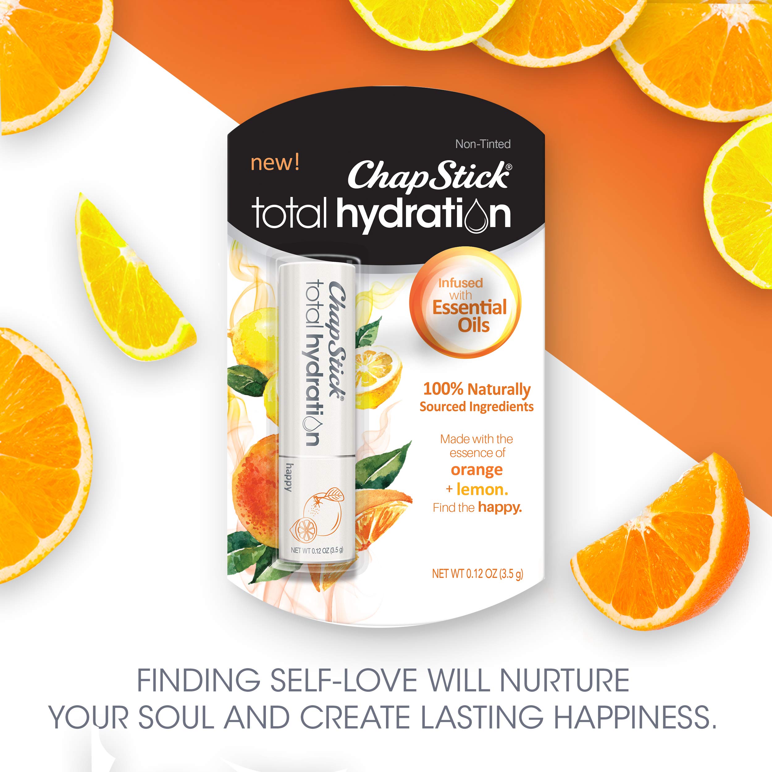 Chapstick Total Hydration Essential Oils Lip Balm, Happy Orange & Lemon, 0.12 Oz