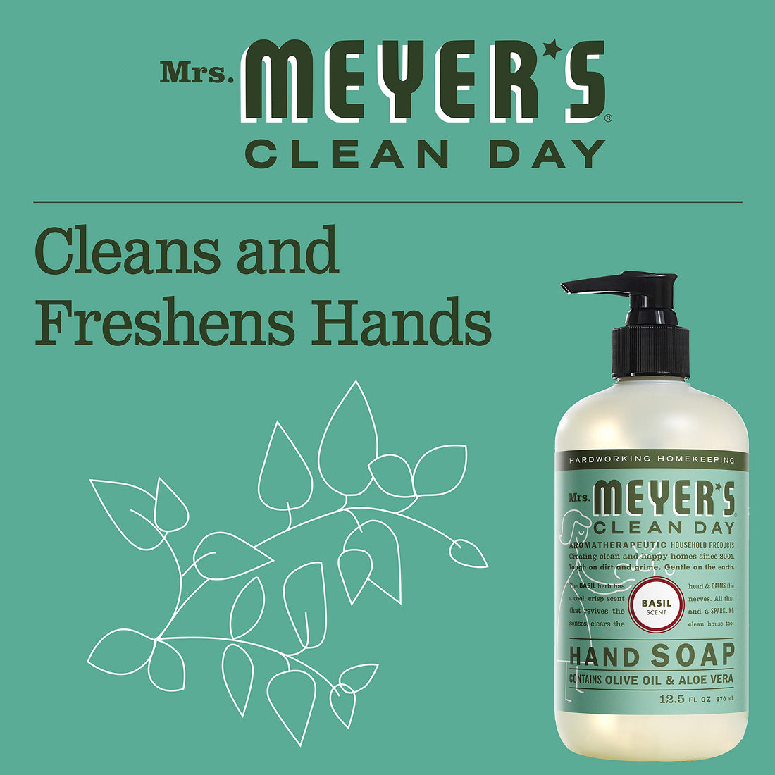 Mrs. Meyer's Clean Day Liquid Hand Soap, Basil, 12.5-Ounce Bottles (Case of 6)