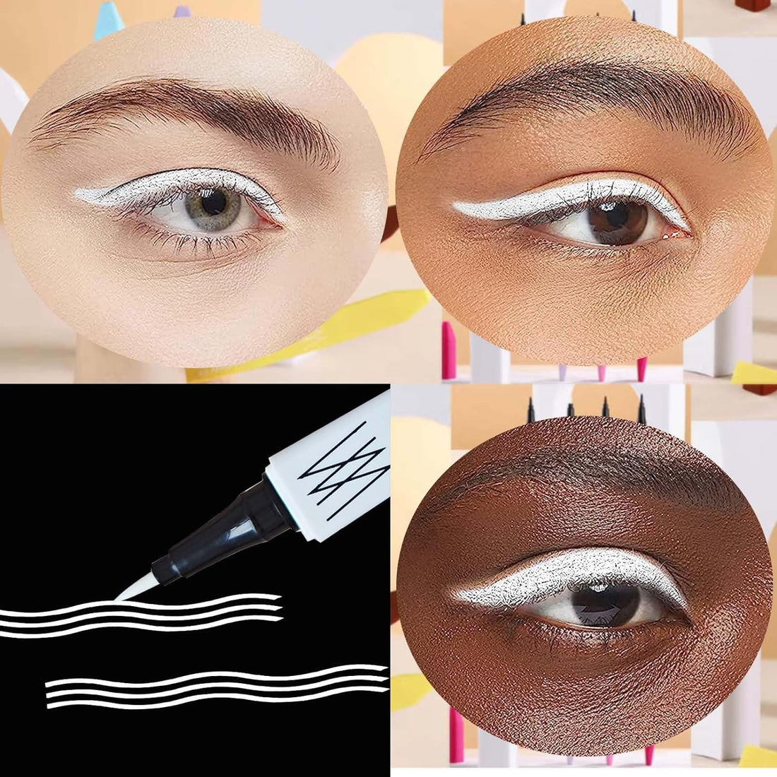 Metfdlaig White Liquid Eyeliner Pencil, Waterproof & Smudge-proof Ultra-Fine Brush Tip Eye Liner, Quick Drying Formula Long Lasting High-Pigmented Up to 24 Hours Eye Makeup Wear(White)
