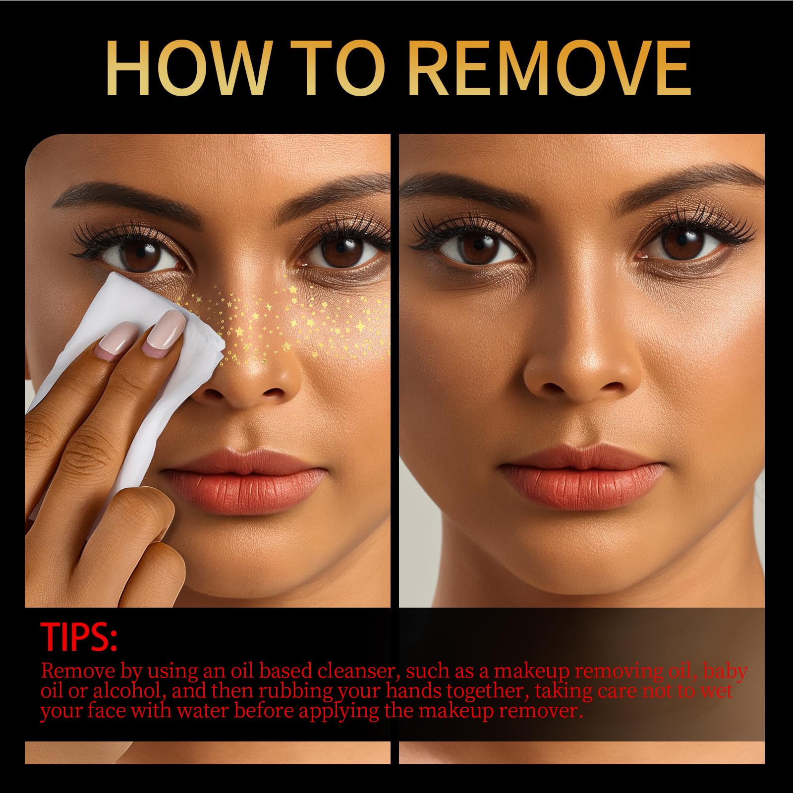 Teenitor 6 PCS Gold Face Glitter Freckles Face Tattoo, Gold Face Glitter Makeup Patches, Sweatproof Waterproof Face Freckles