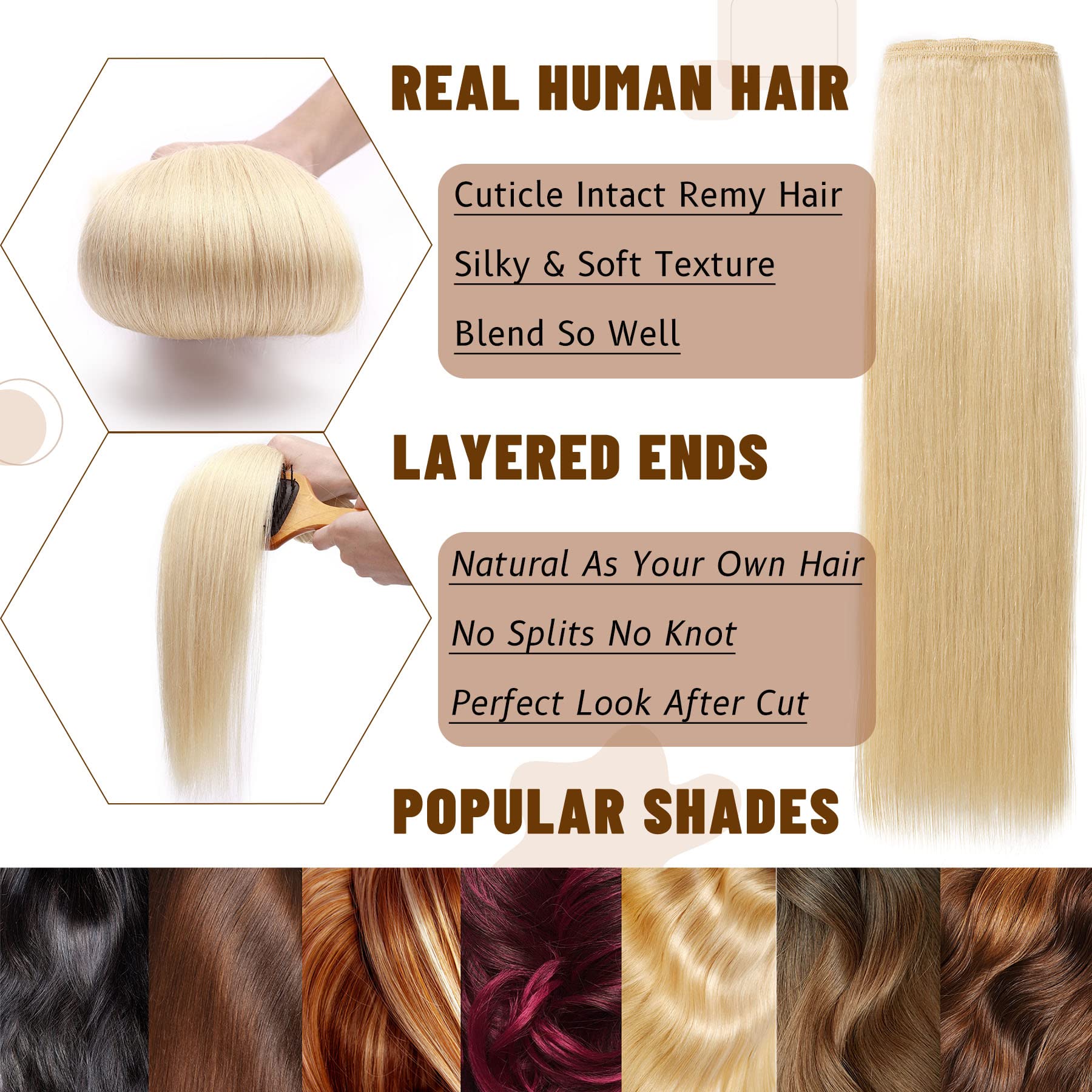 S-noilite Blonde 100% Remy Human Hair Clip in Extensions Double Weft 16Inch Bleach Blonde Straight Soft Grade 7A Quality 8pcs 18 Clips 130g Thick Full Head Brazilian Hair For Women #613