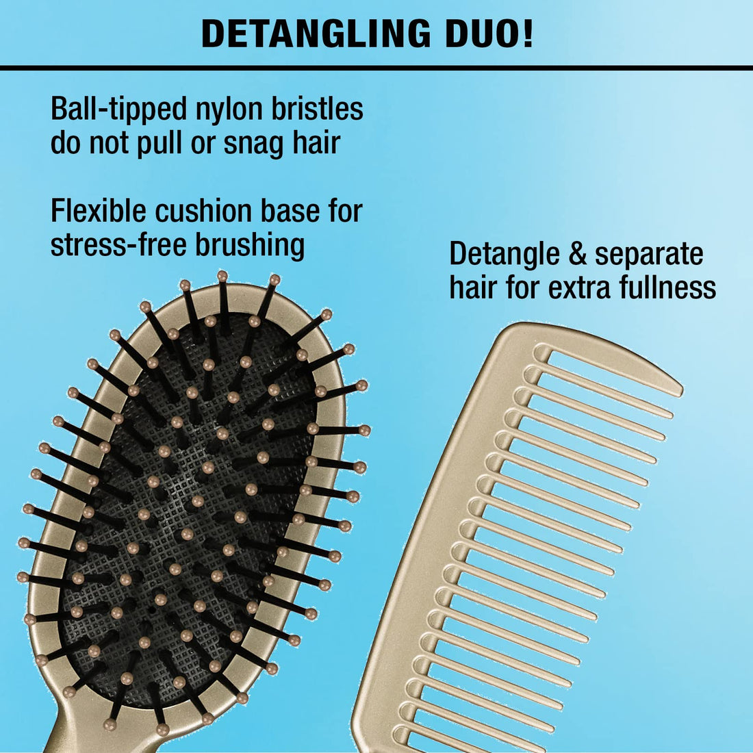 Conair Detangle & Style hair brush set - wide tooth comb and travel hair brush - Detangling Brush and Comb Set - Color at random - 2 Count