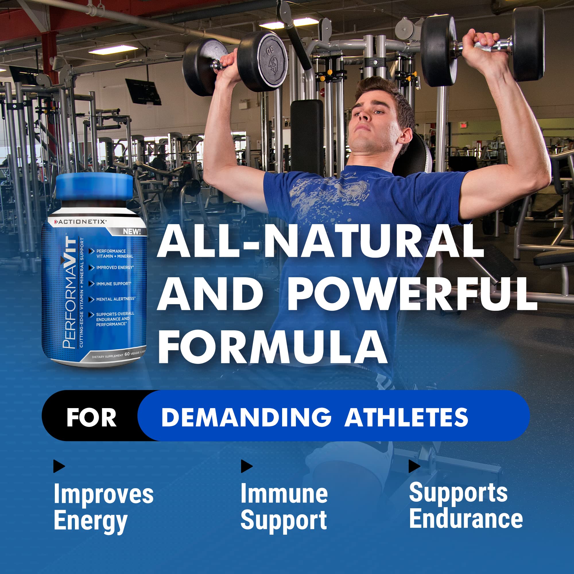 Actionetix - PerformaVit, Athlete Multivitamin For Men & Women, Mens Multivitamins & Minerals, Mens One A Day Multivitamins for Health, Endurance, Immune & Performance, Men’s Multivitamin, 60 Capsules