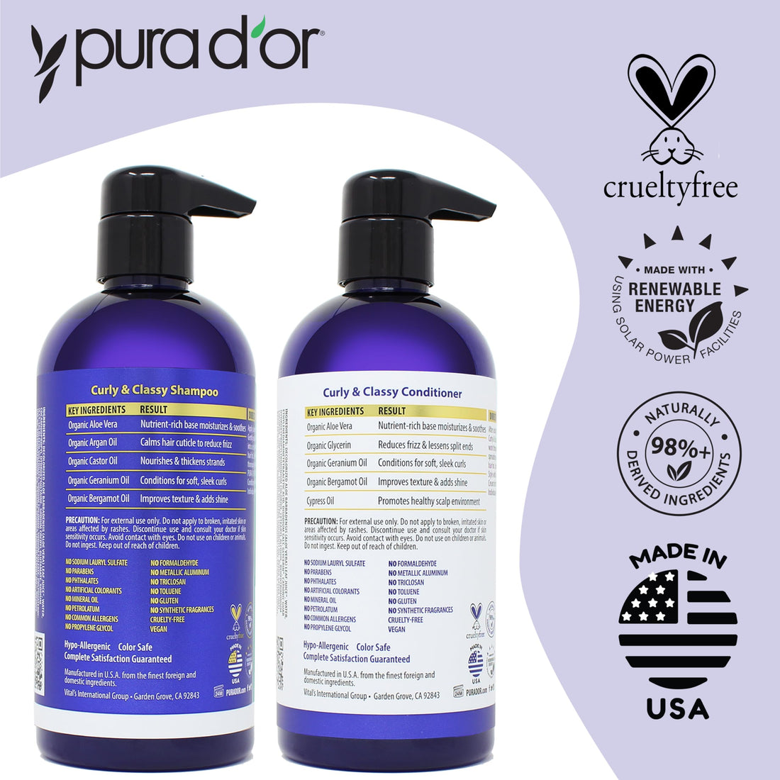PURA D'OR Curly & Classy Hydrating Conditioner (16oz) Ultimate Definition and Bounce for Gorgeous Curls, Enriched with Coconut Oil, Kukui Seed Oil, and Premium Oil Blend