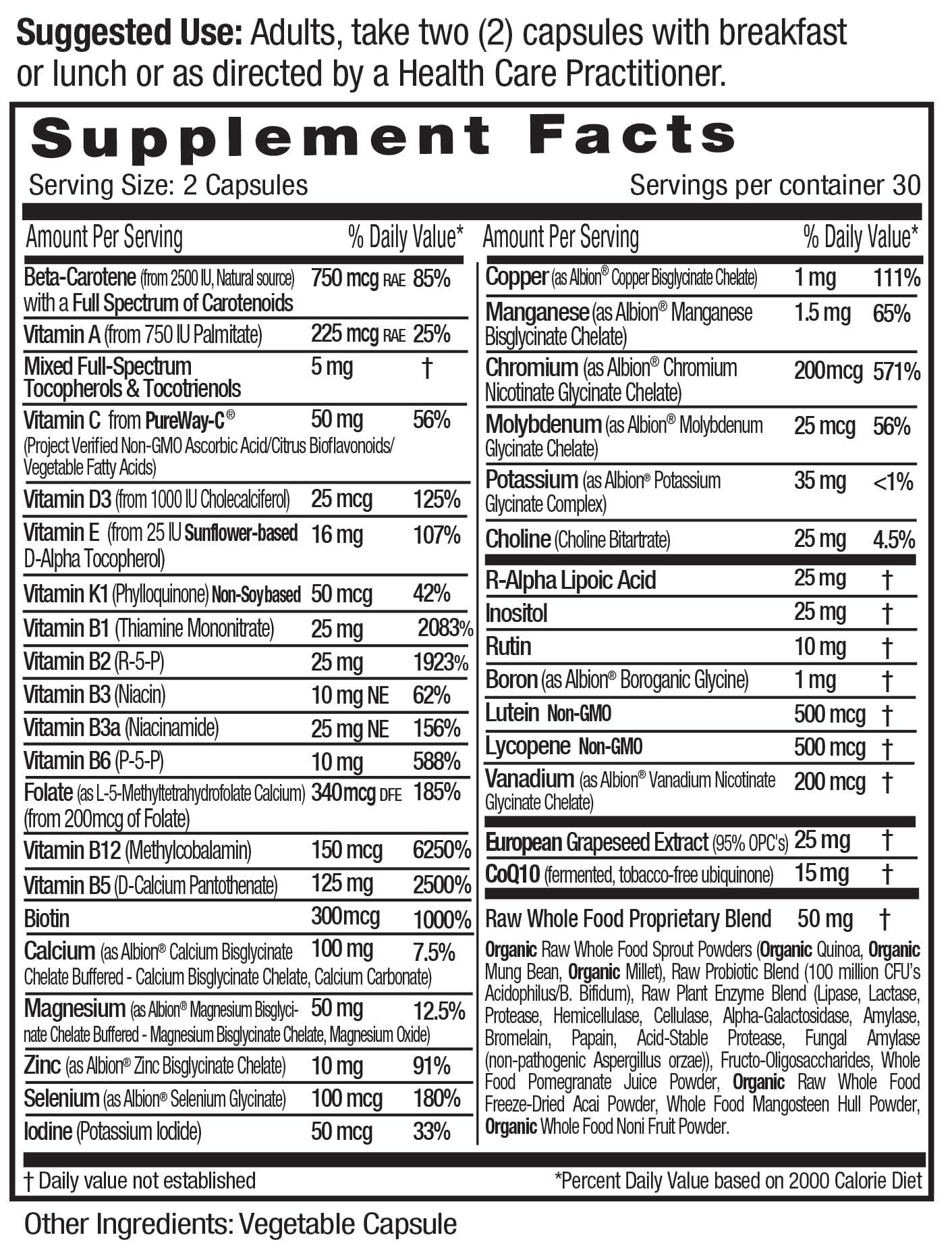 EMERALD LABS Complete Premium Multi - Multivitamin for Digestive & Immune Support with Vitamin C as PureWay-C, B Vitamin Complex, Albion Chelated Zinc & More - 60 Vegetable Capsules (30-Day Supply)