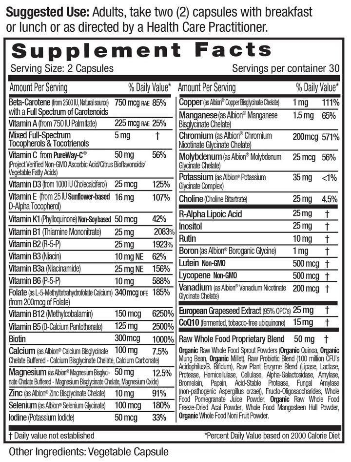 EMERALD LABS Complete Premium Multi - Multivitamin for Digestive & Immune Support with Vitamin C as PureWay-C, B Vitamin Complex, Albion Chelated Zinc & More - 60 Vegetable Capsules (30-Day Supply)