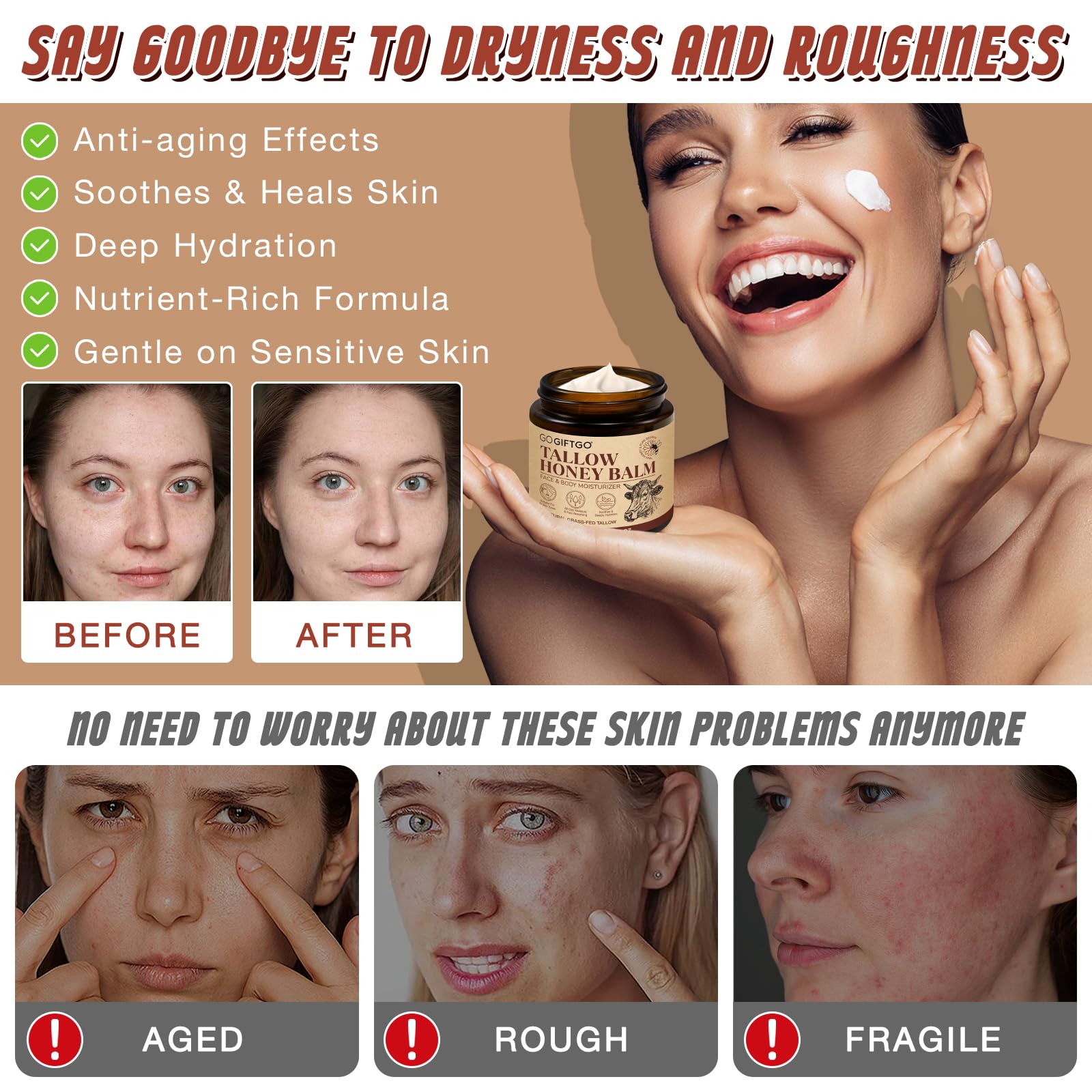 asusxcli Beef Tallow for Skin,Beef Tallow for Face,Beef Tallow and Honey Balm,Grass Fed Whipped Tallow Honey Balm,Natural Moisturizer Hydrates,Deeply Nourishes the Skin, Enhances Natural Radiance