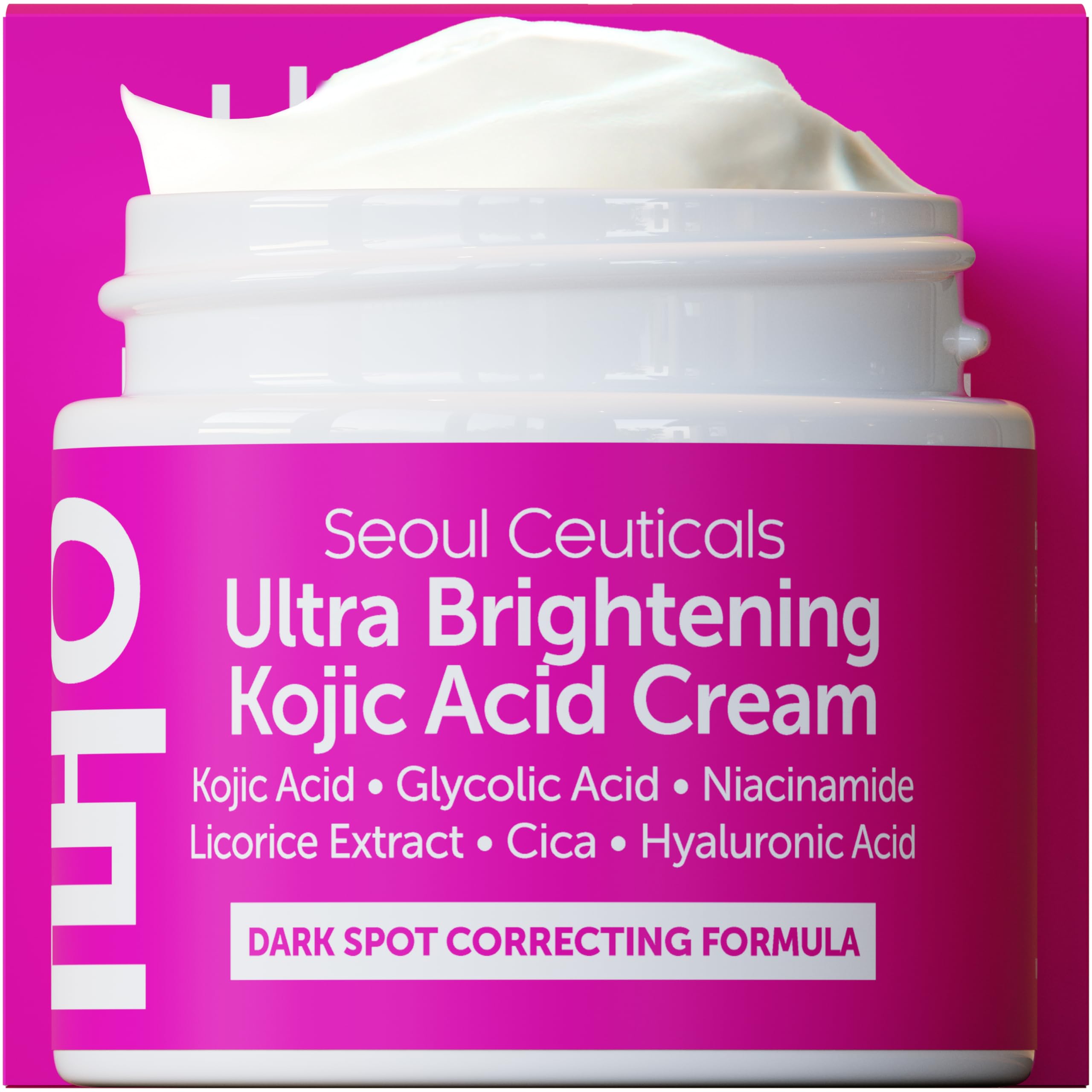SeoulCeuticals Korean Kojic Acid Cream Dark Spot Remover + Glycolic Acid + Niacinamide + Cica + HA Moisturizer - Cruelty Free K Beauty Skincare 2oz
