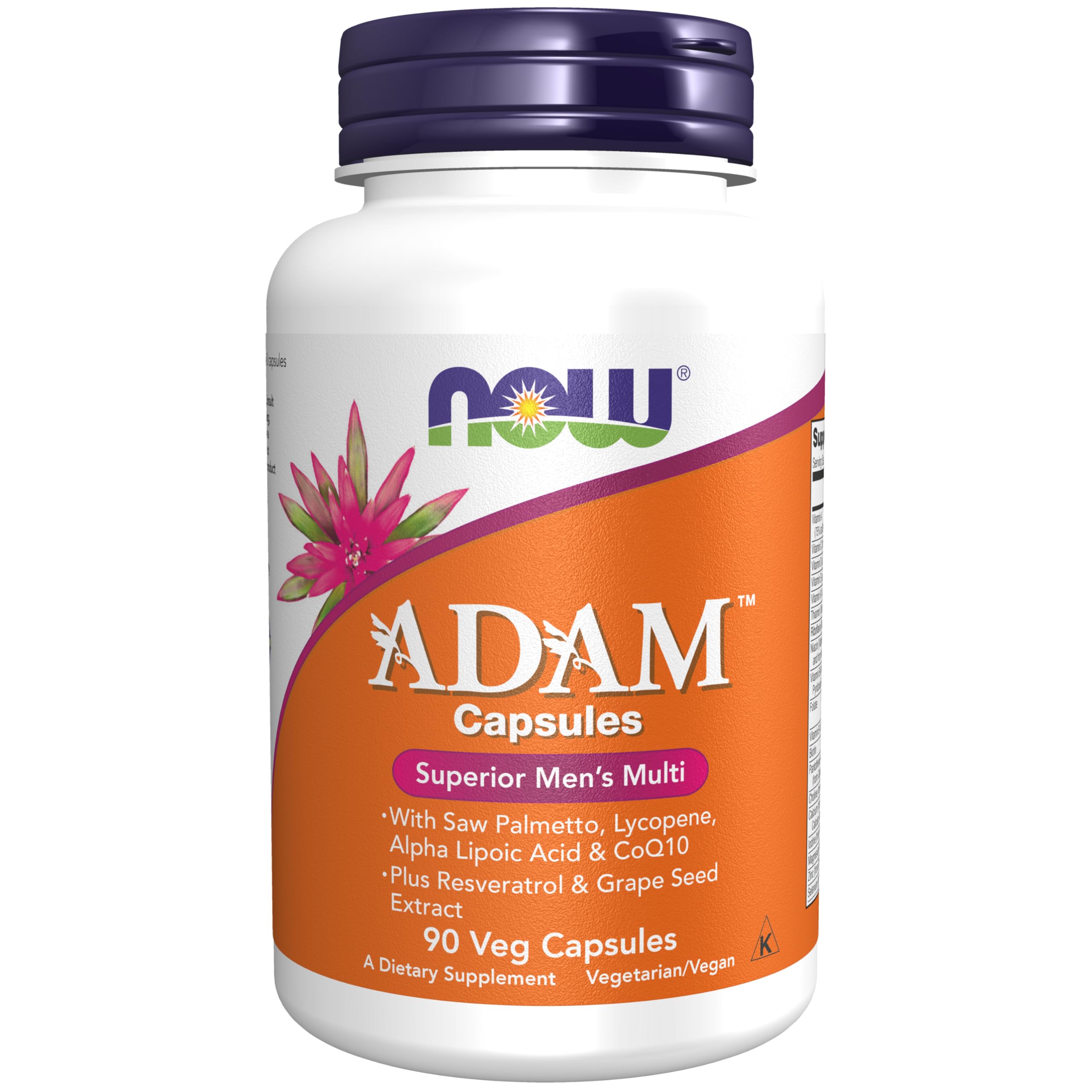 NOW Foods Supplements, ADAM™ Men's Multivitamin with Saw Palmetto, Lycopene, Alpha Lipoic Acid and CoQ10, Plus Natural Resveratrol & Grape Seed Extract, 90 Veg Capsules